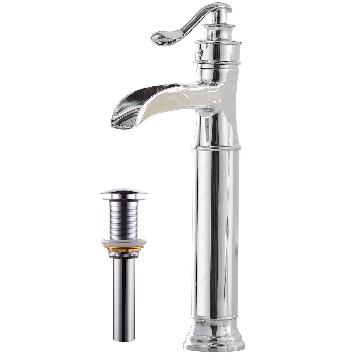 BWE A-96556H-C Polished Chrome Vessel 1-handle WaterSense Waterfall Commercial/Residential Handle Bathroom Sink Faucet with Drain