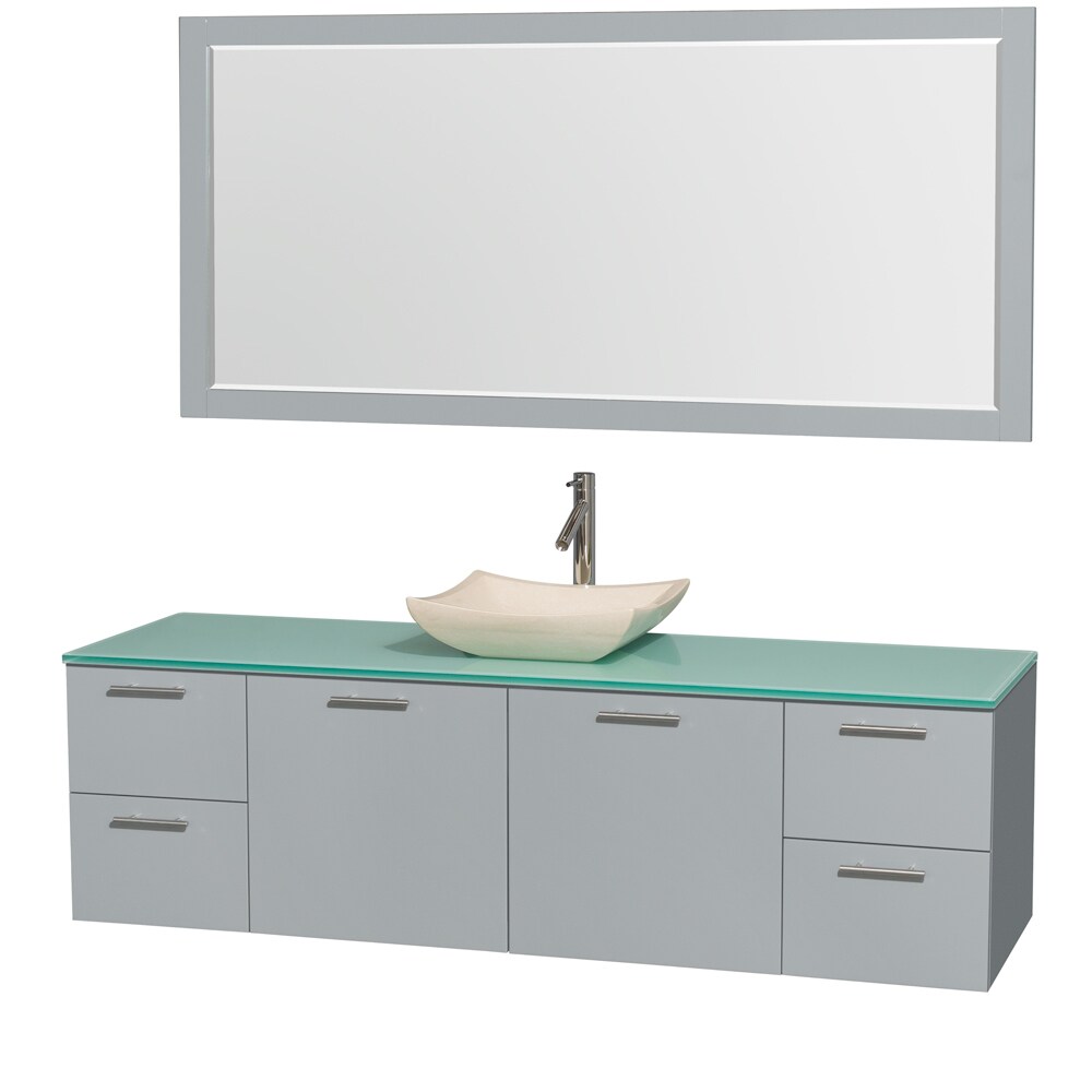 Wyndham Collection WCR410072SDGGGGS2M70 Amare 72-in Dove Gray Single Sink Bathroom Vanity with Green Tempered Glass Top (Mirror Included)