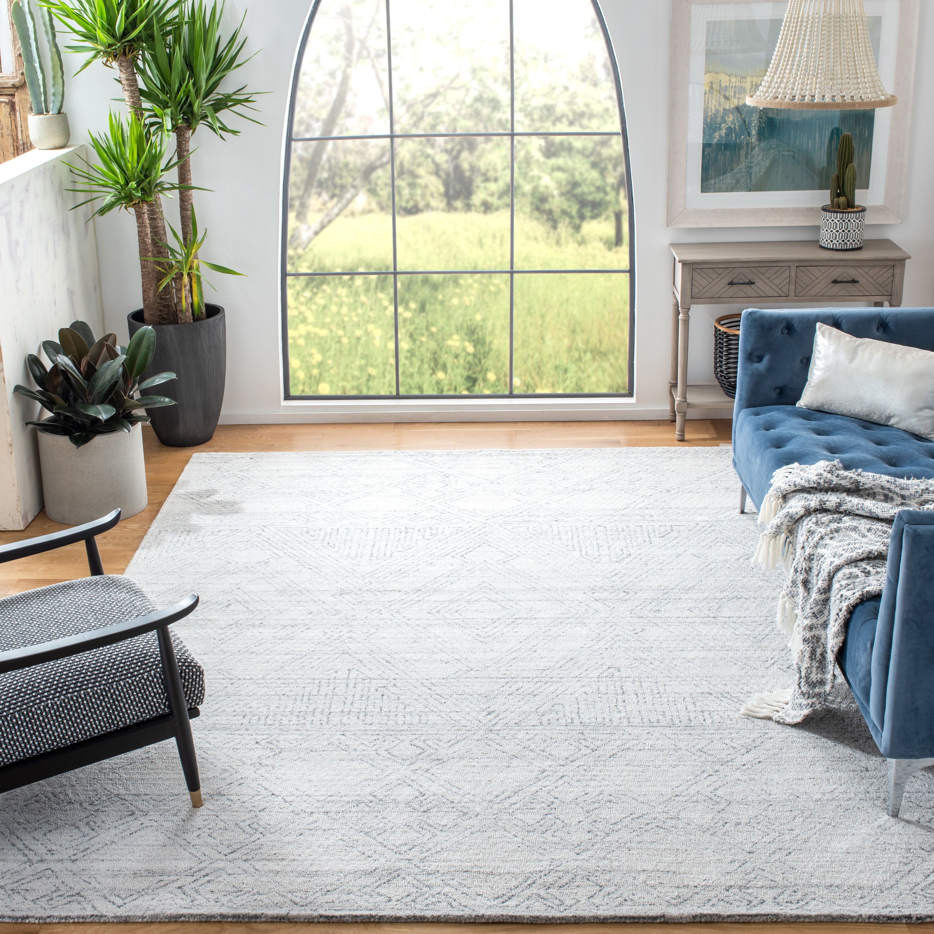 Ivory and Grey Abstract Handmade Wool Area Rug 4' x 6'