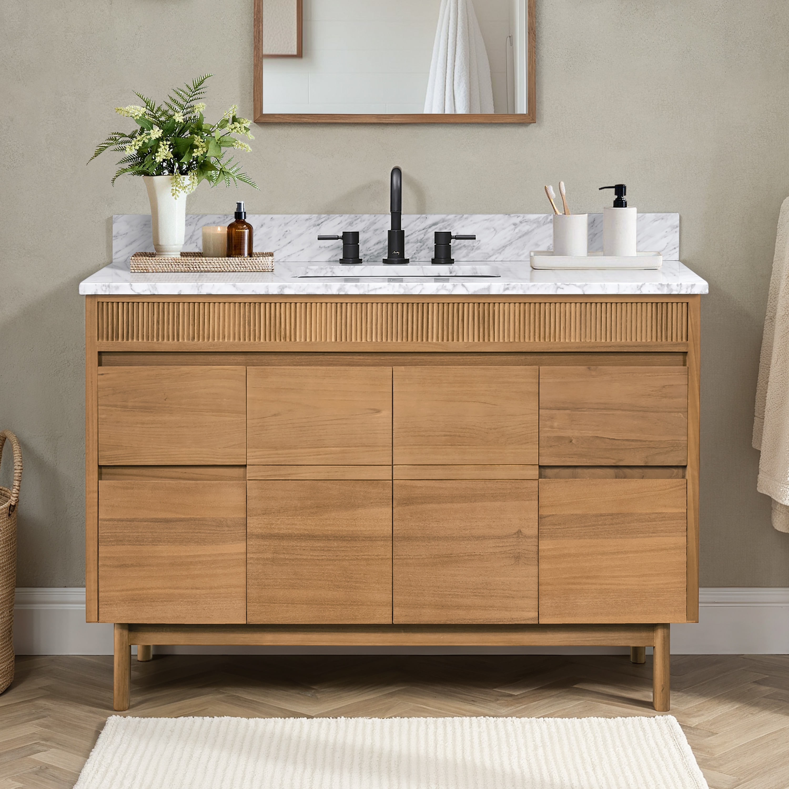 Avanity Kayla Natural Teak Undermount Bathroom Vanity with Stone Top