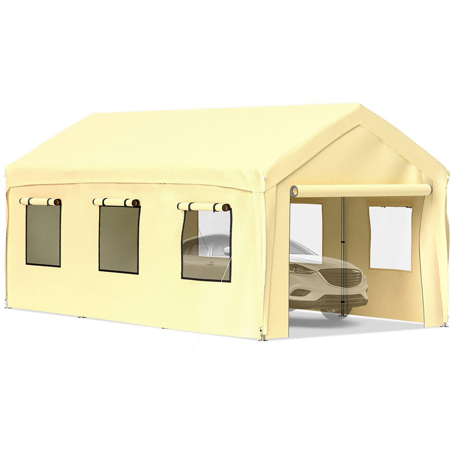 Choco Moon 6219035187851 Carport Canopy Car Canopy 10 x 20ft with 8 Legs Sidewalls Windows Yellow