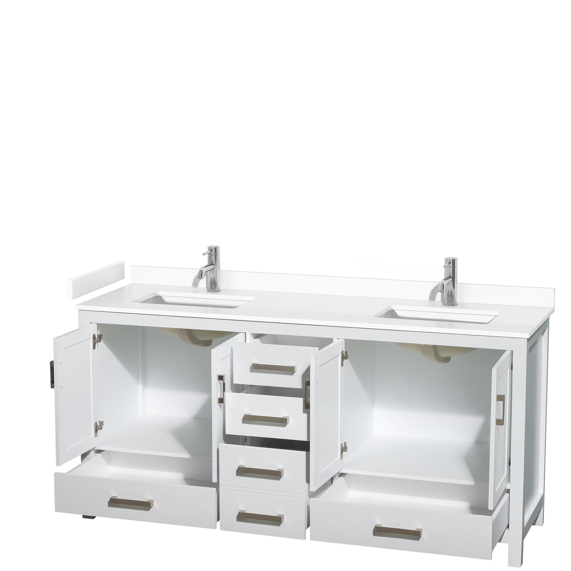 Sheffield 72" White Freestanding Double Bathroom Vanity with Marble Top