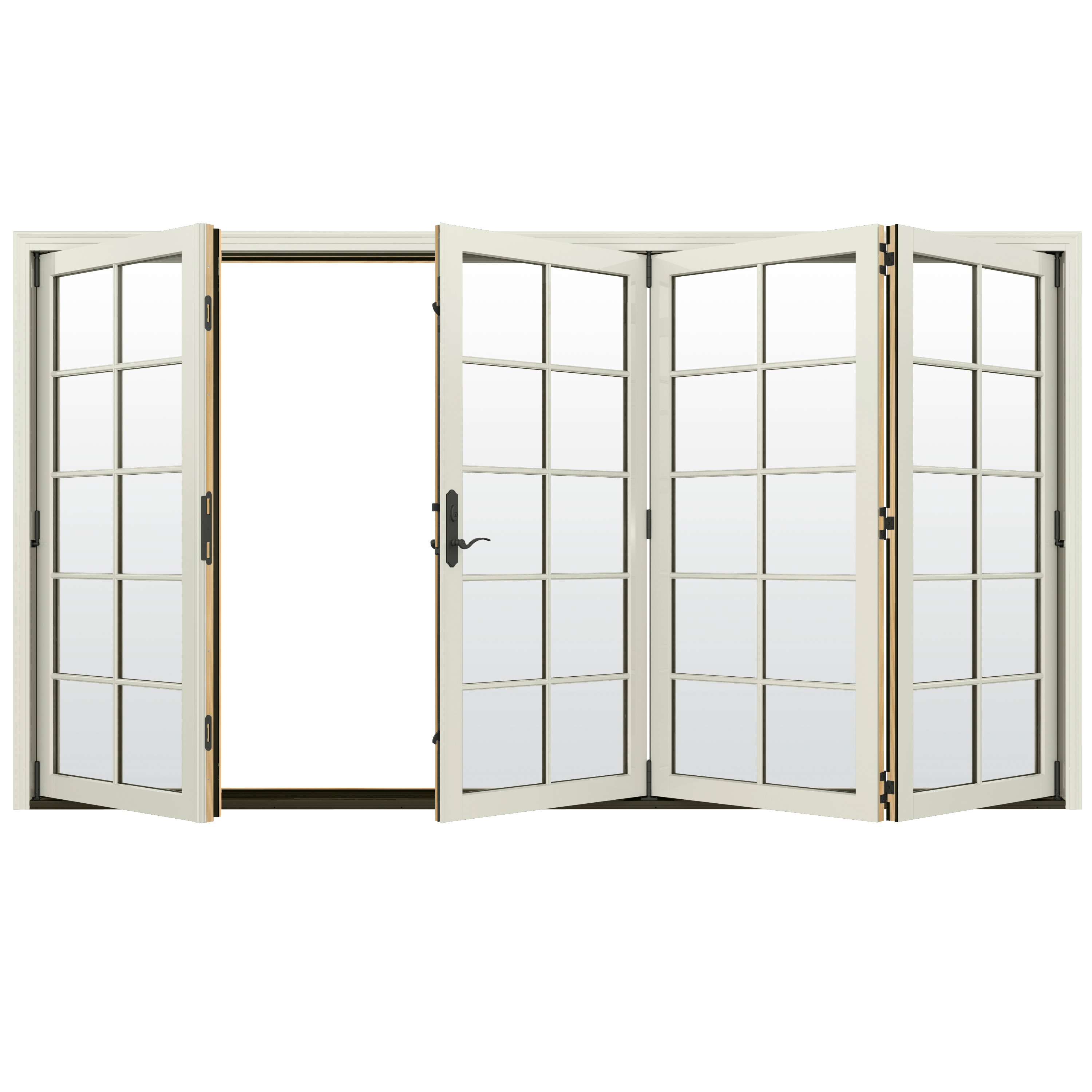 124-in x 96-in Low-e Argon Simulated Divided Light Vanilla Clad-wood Folding Right-Hand Outswing Patio Door in Off-White | - JELD-WEN LOWOLJW247800085