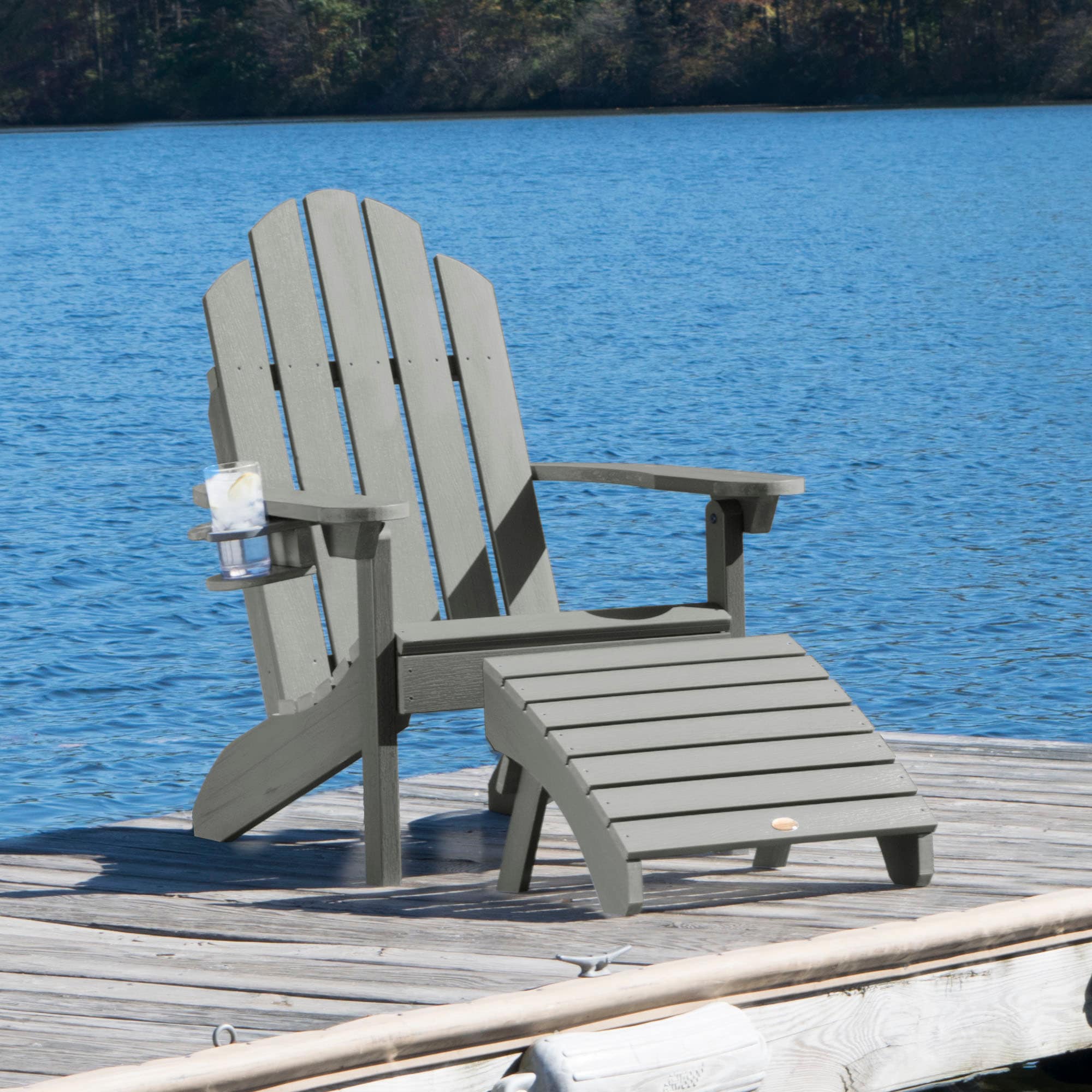 highwood AD-KITCLAS4-CGE The Adirondack Coastal Teak Poly-lumber Frame Stationary Adirondack Chair with Slat Seat