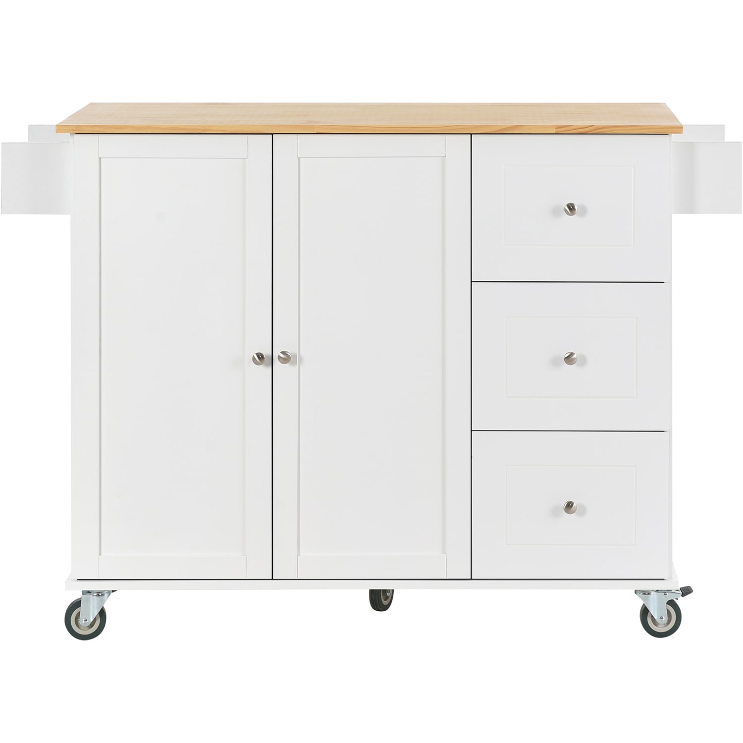 SINOFURN SYB260003WT White MDF Base with Wood Wood Top Rolling Kitchen Cart ( 29.5-in x 52.76-in x 36.81-in )
