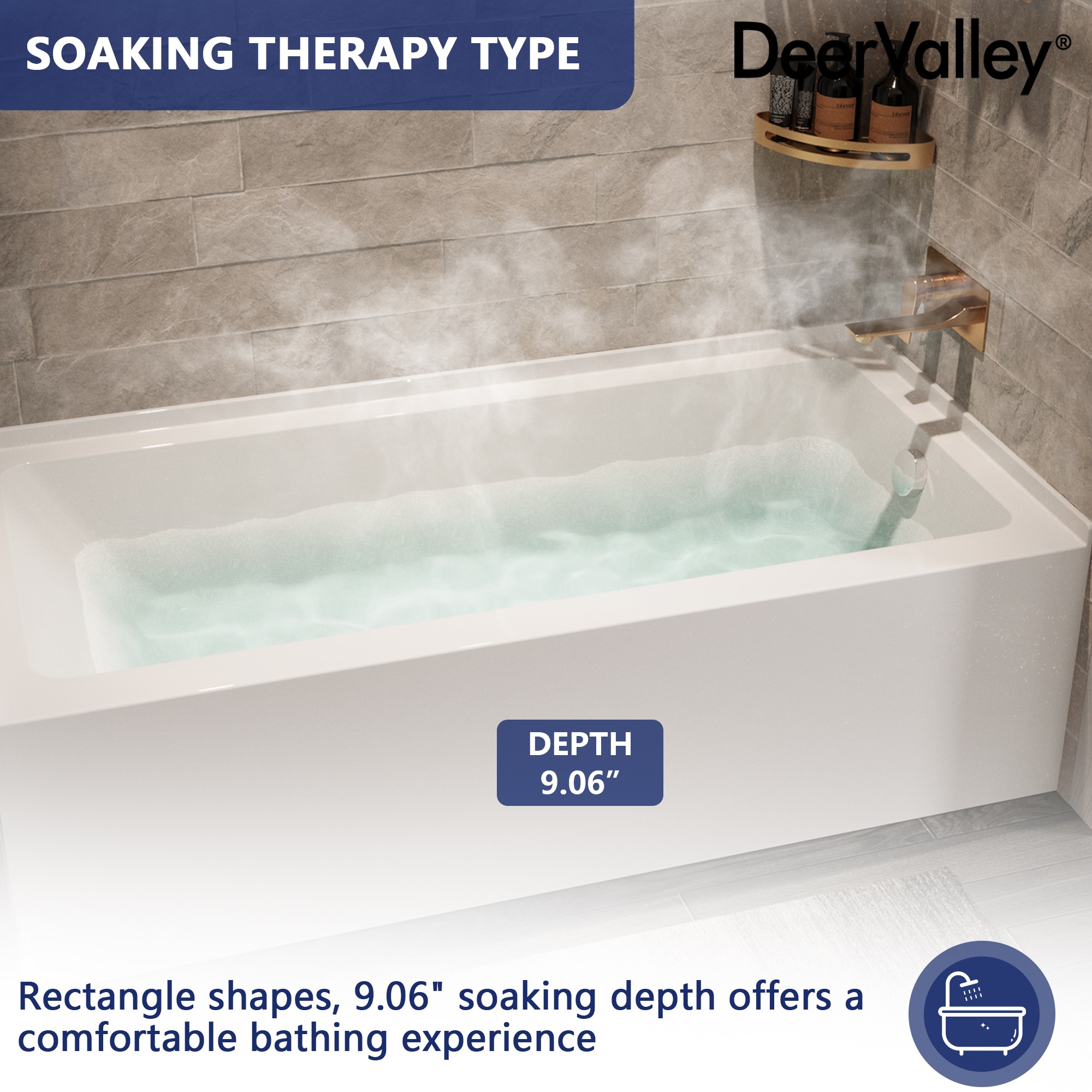 60" White Acrylic Rectangular Alcove Soaking Bathtub with Chrome Drain