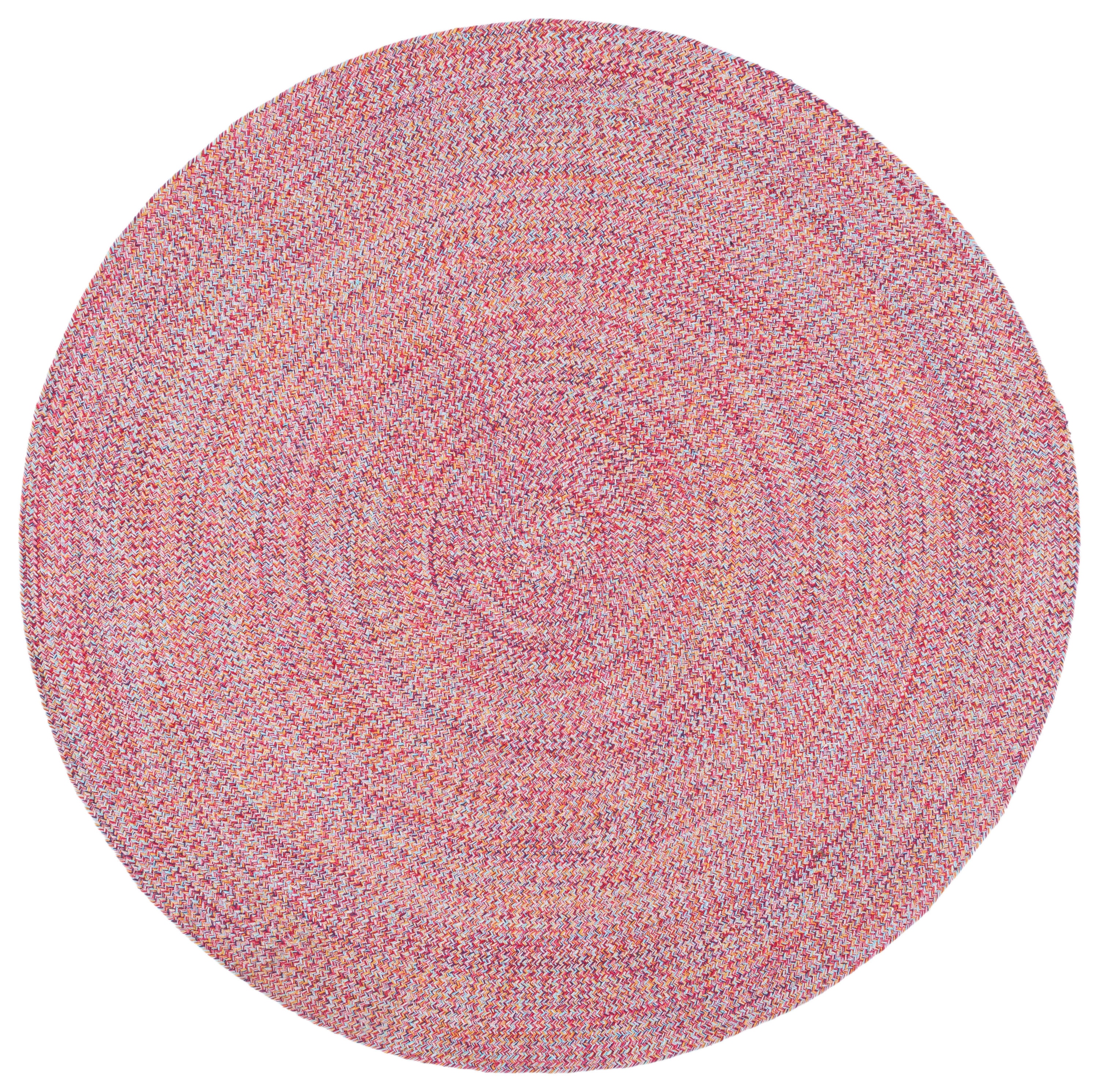 Safavieh BRD351U-6R Braided Epraxia 6 x 6 (ft) Cotton Pink/Yellow Round Indoor Abstract Farmhouse/Cottage Area rug