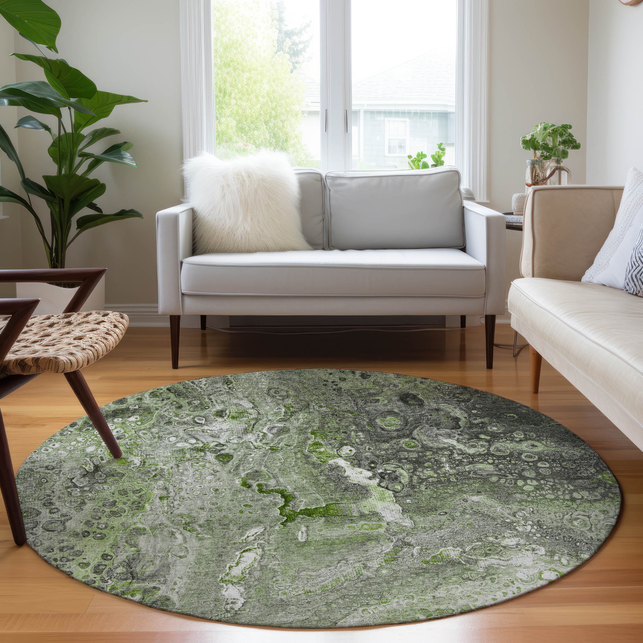 Addison Rugs ACN588AL8RO Chantille ACN588AL 8 x 8 (ft) Polyester Aloe Round Indoor/Outdoor Abstract Machine washable Area rug