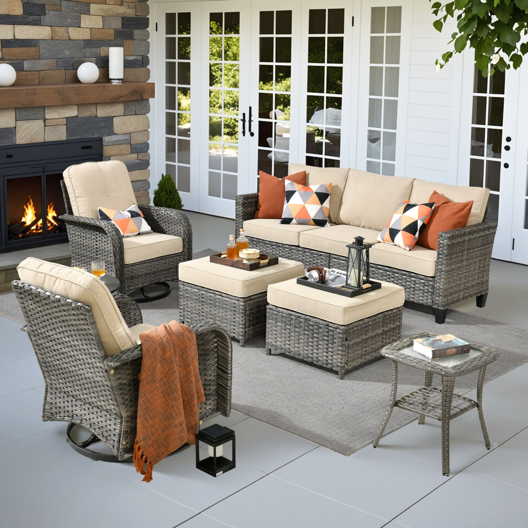 ALTRIGUS 6LYZGNCNEWGRS60061AL 6 -Piece Wicker Patio Sofa Conversation Set with Beige Cushions