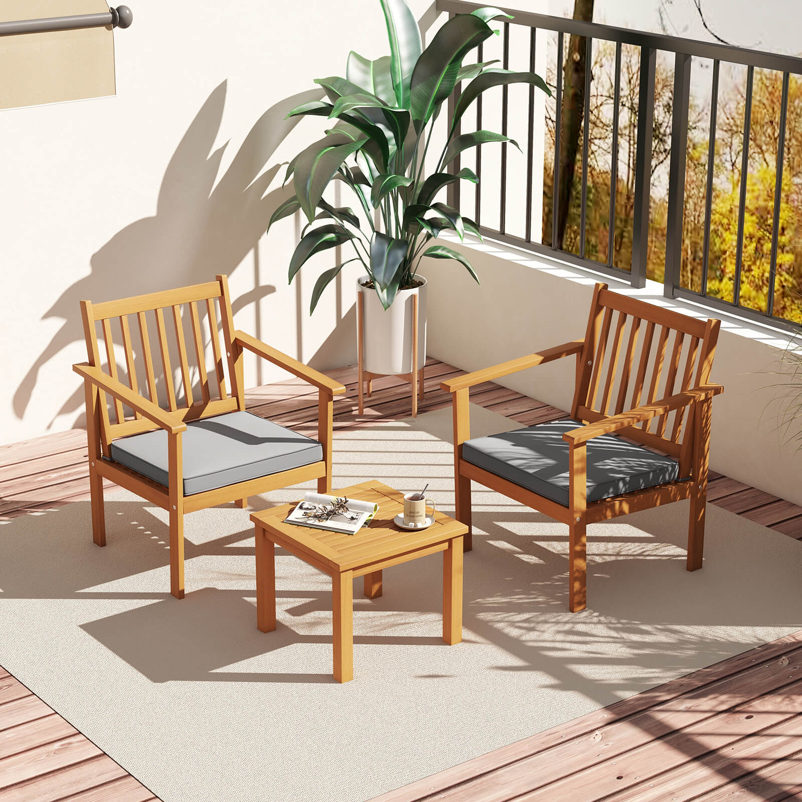 Forclover HBV-72094GR 3 -Piece Patio Conversation Set with Gray Cushions