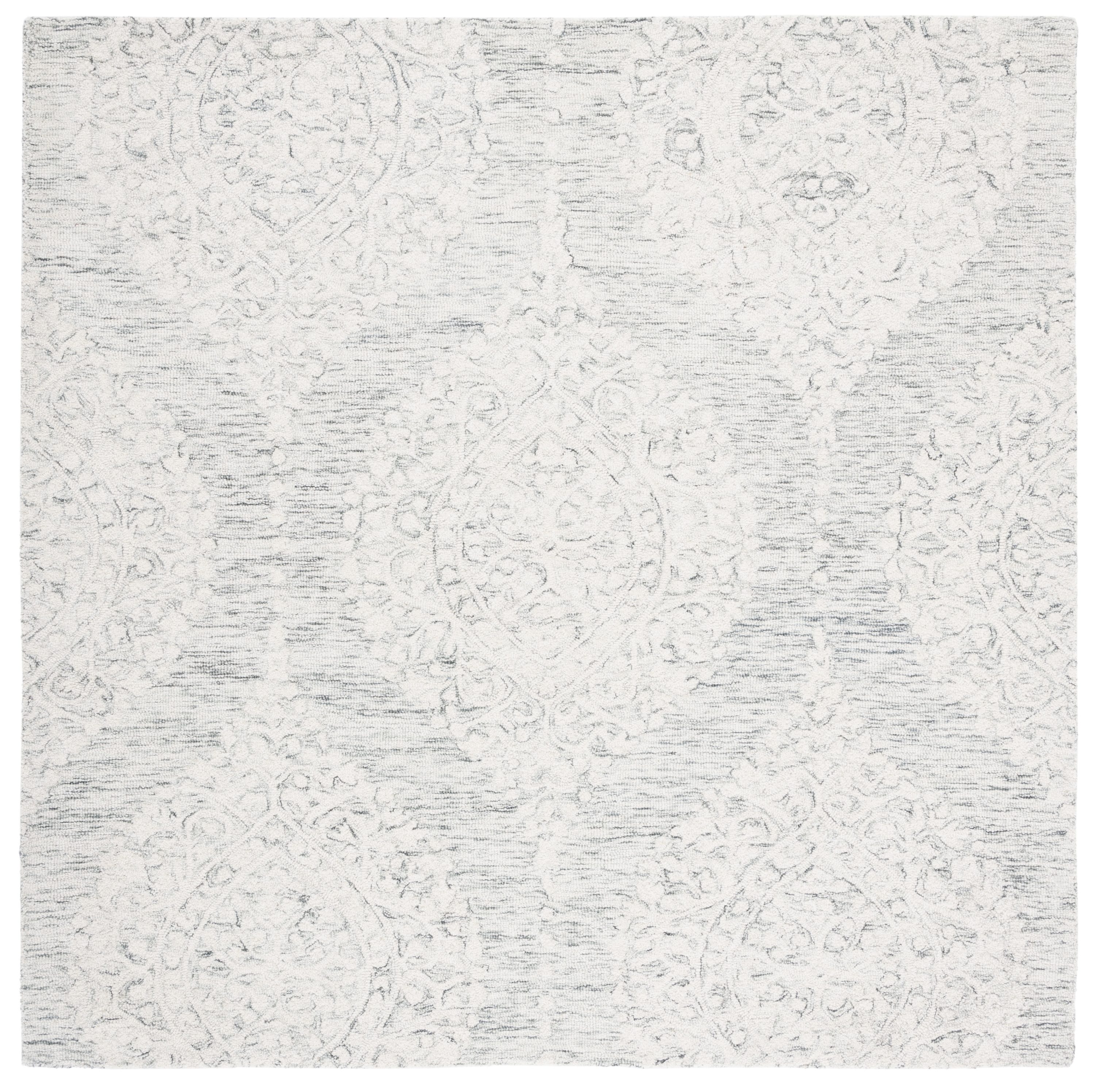 Handmade Gray Wool Square Tufted Rug, 6' x 6'