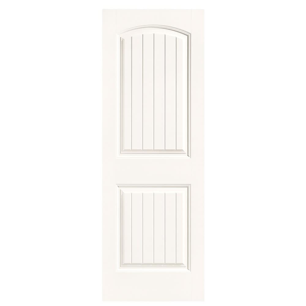 Masonite 1443657 Cheyenne 28-in x 80-in Snowstorm 2-panel round top plank Smooth Solid core Prefinished Molded composite Slab Door