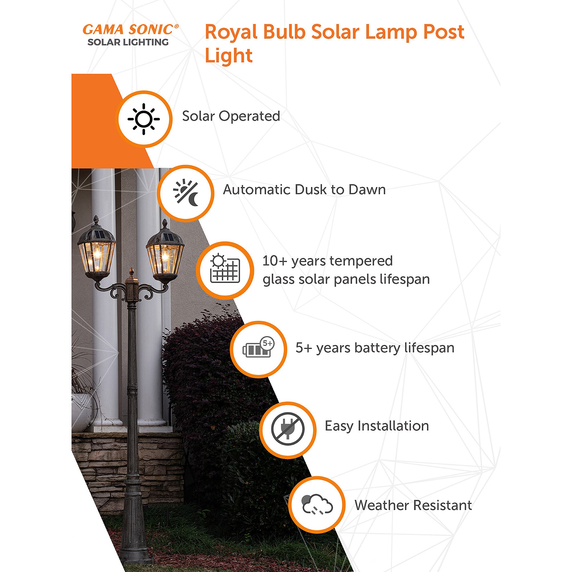 Gama Sonic Royal Bulb 89-in H Weathered Bronze Solar LED Post Light in the  Complete Post Lights department at
