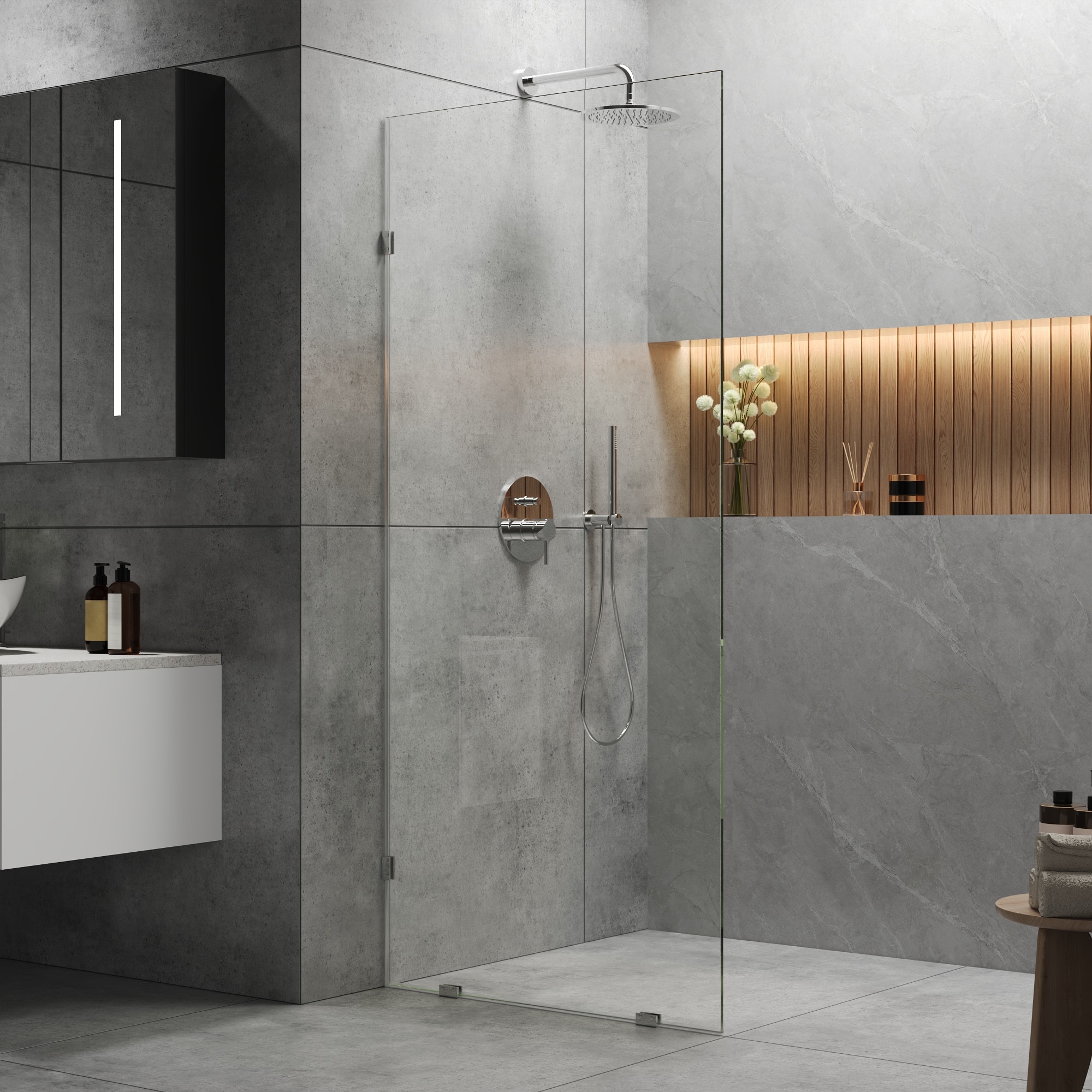 DeerValley Ally Silver 34-in W x 74-in H Frameless Clear Glass Fixed Shower door