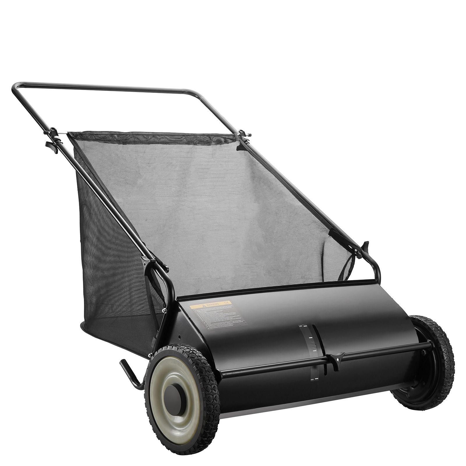 VEVOR SCST7CUFT26I03018V0 Push Lawn Sweeper  26 inch Leaf and Grass Collector  Strong Rubber Wheels and Heavy Duty Thickened Steel  Durable to Use with Large Capacity 7 cu. ft. Mesh Collection Hopper Bag  4 Spinning Brushes