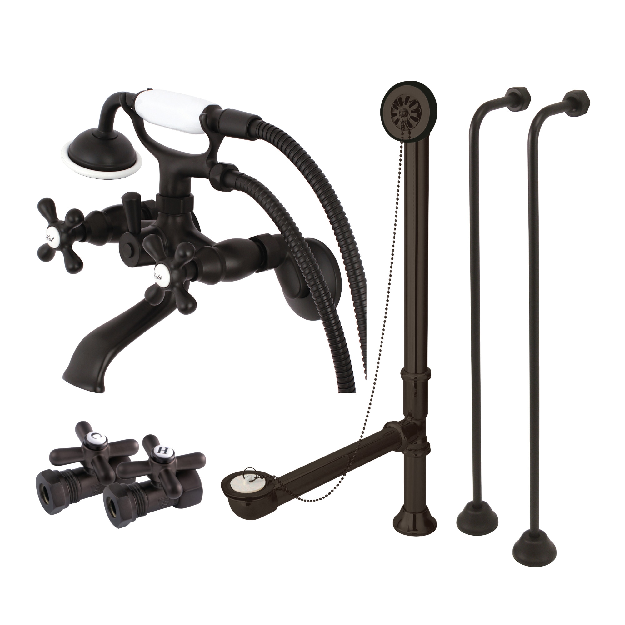 Kingston Brass WLCCK265ORB Vintage Oil-rubbed bronze 2-handle Wall-mount Low-arc Bathtub Faucet with Hand Shower ( Valve Included )