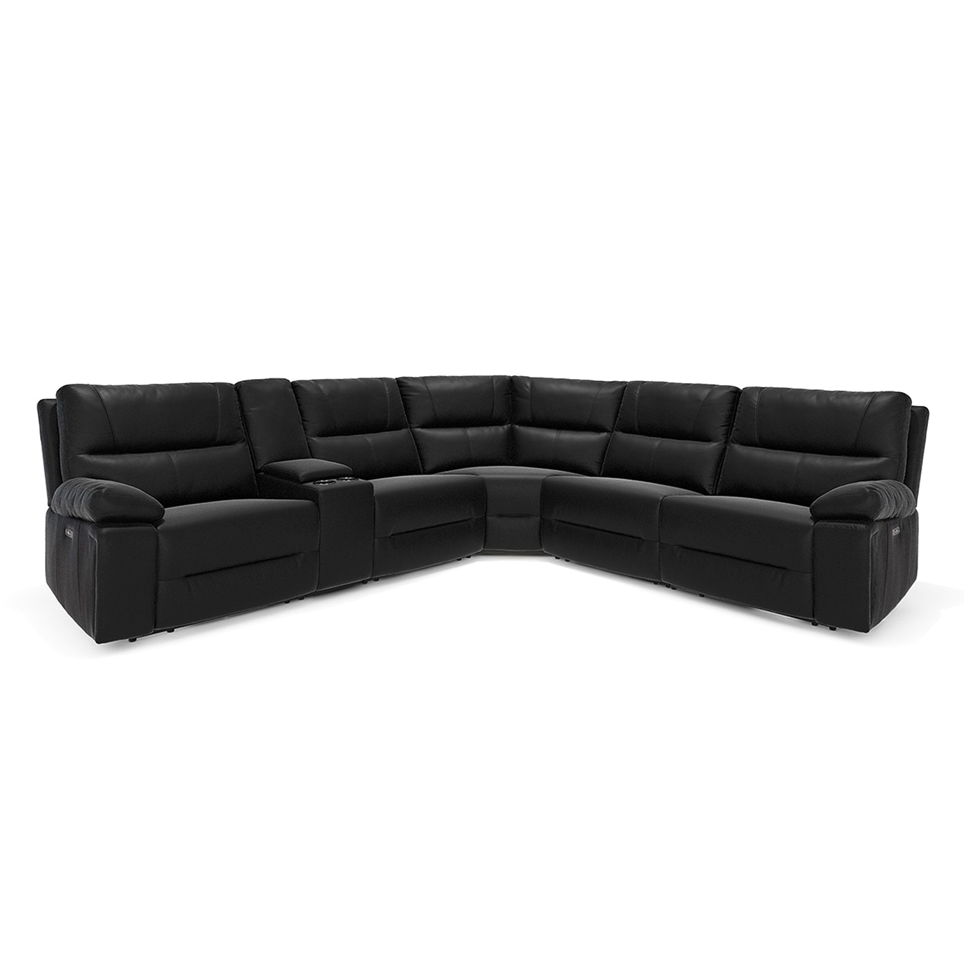 Jennifer Taylor Home L6P-K101-P82001 Malibu 129.9-in Modern Coal Black Genuine leather 6+ -seater Reclining Sectional