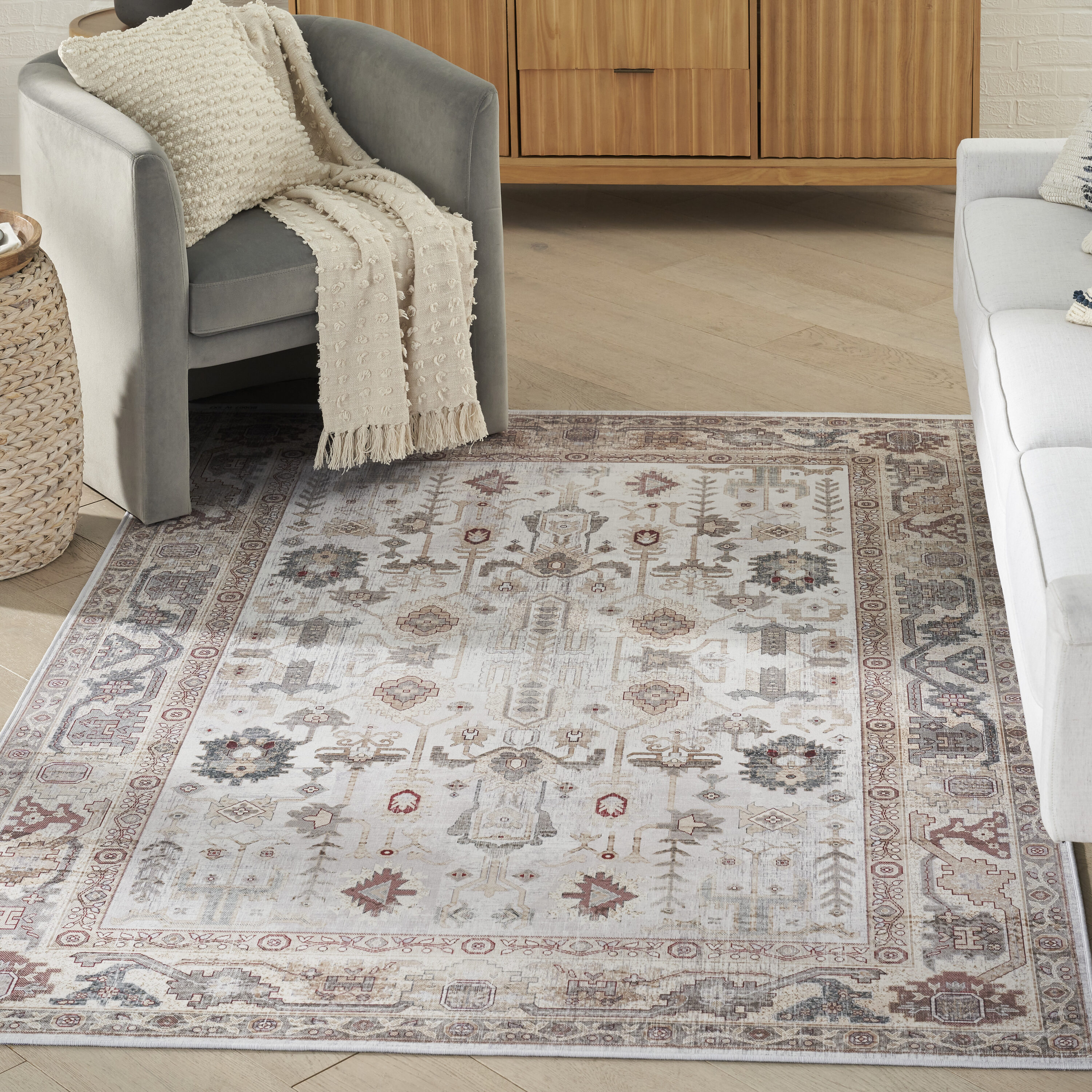 Nourison Home 099446931641 Vintage Home 4 x 6 (ft) Polyester Ivory Rectangular Indoor Distressed/Overdyed Persian Area rug