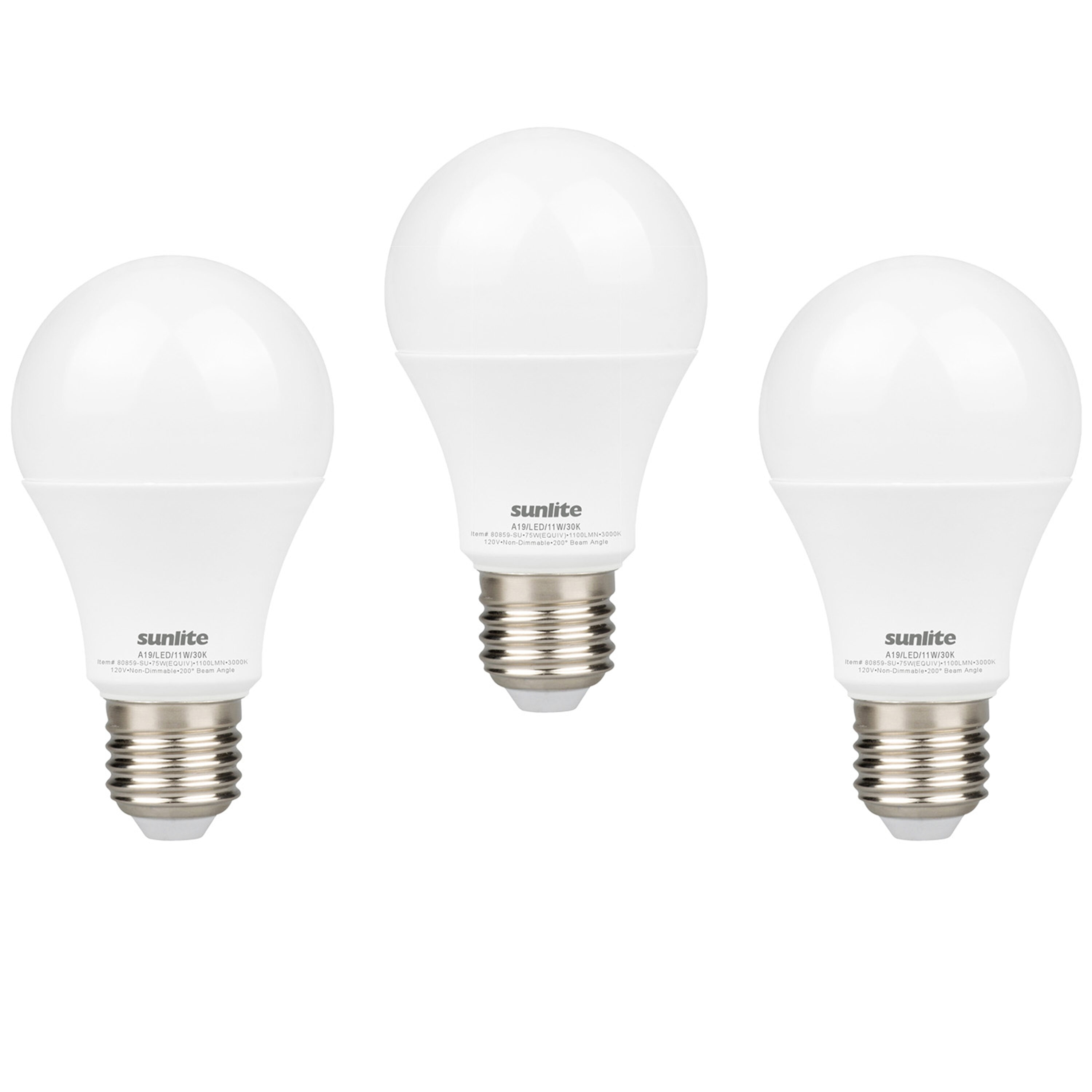 Sunlite LW06922 75 -Watt EQ A19 Cool white E26 LED General purpose Light Bulb 3 -Pack