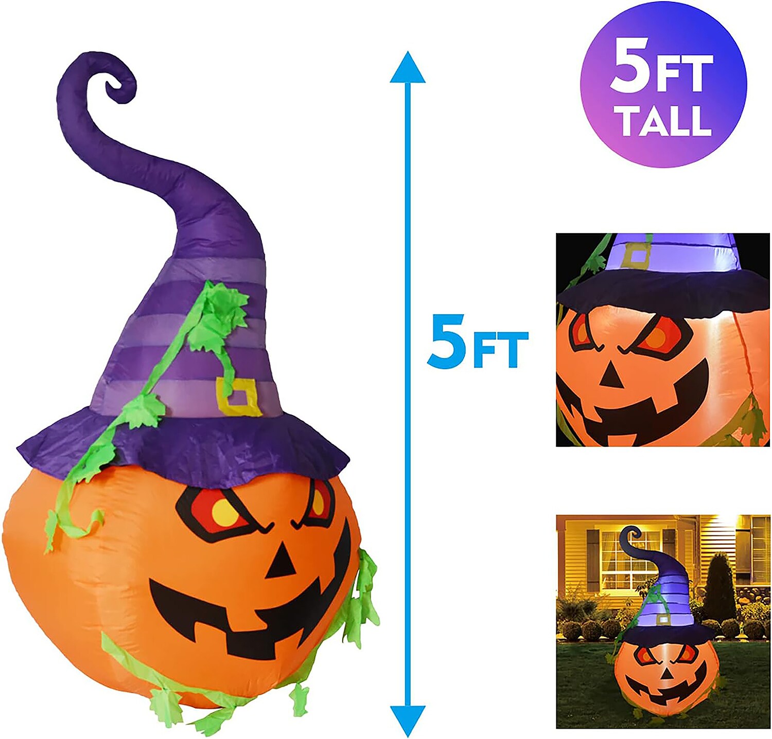 GOOSH 5-ft Lighted Pumpkin Inflatable In The Outdoor Halloween ...