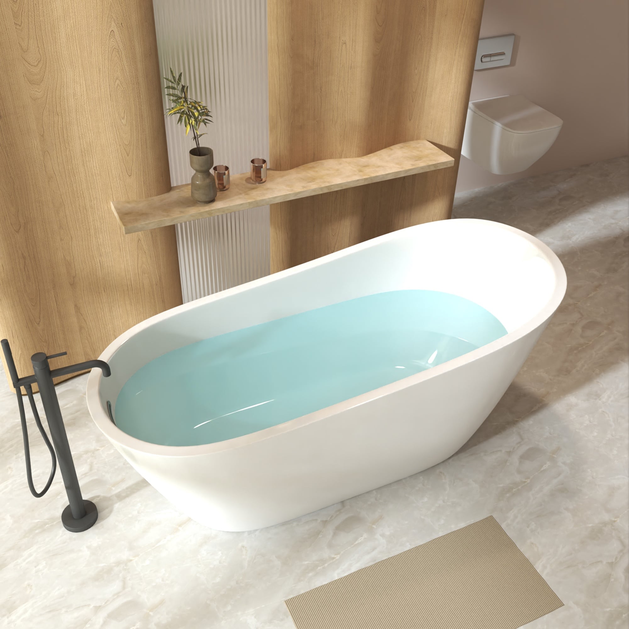 HyperDrop Cart 67 Inch Special Shaped Freestanding Slipper Bathtub Gloss White Chrome Overflow Pop Up Drain cUPC Certified
