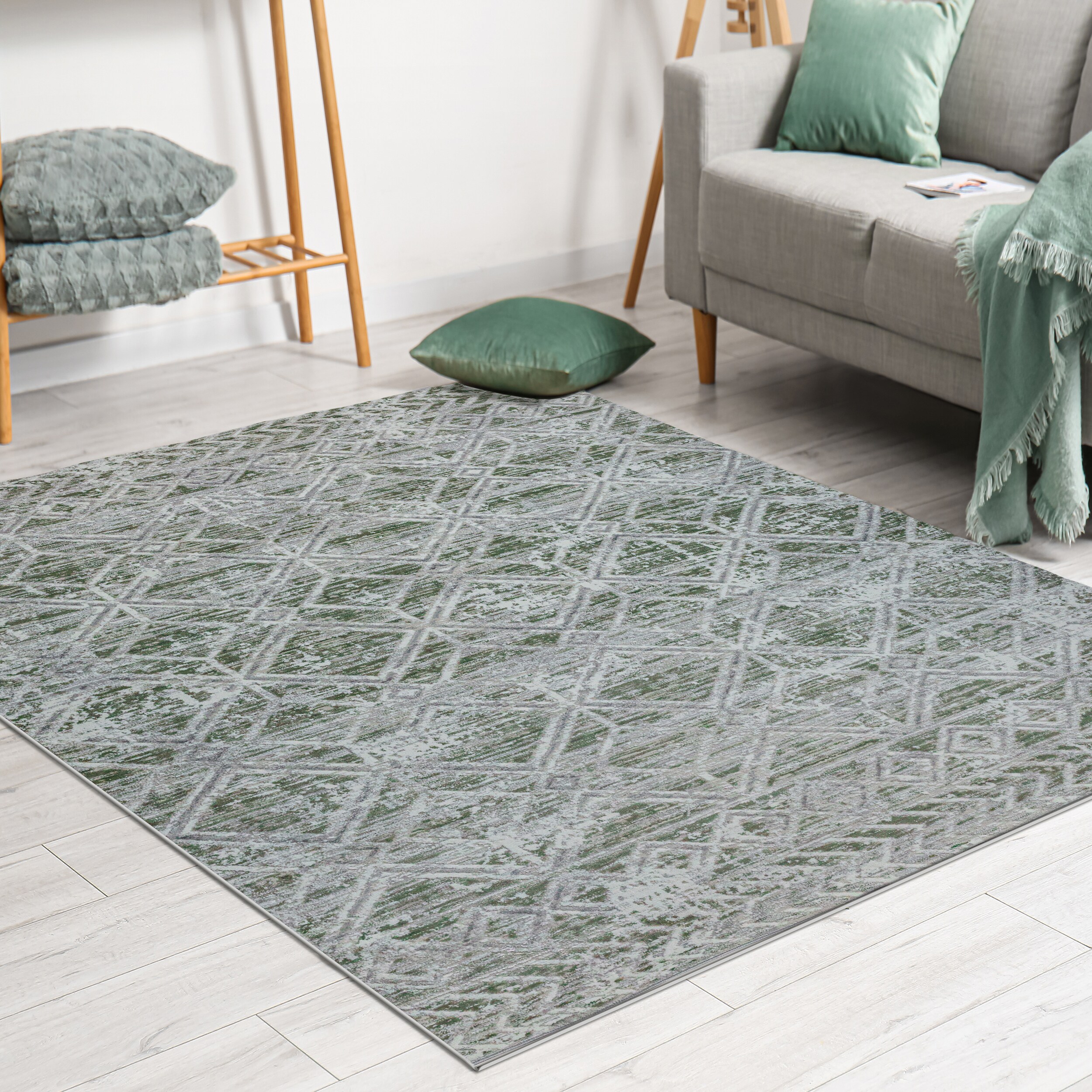 Radici USA 1243/1032/GREEN Livigno 5 x 8 (ft) Loomed Polypropylene Green Rectangular Indoor Geometric Mid-Century Modern Area rug