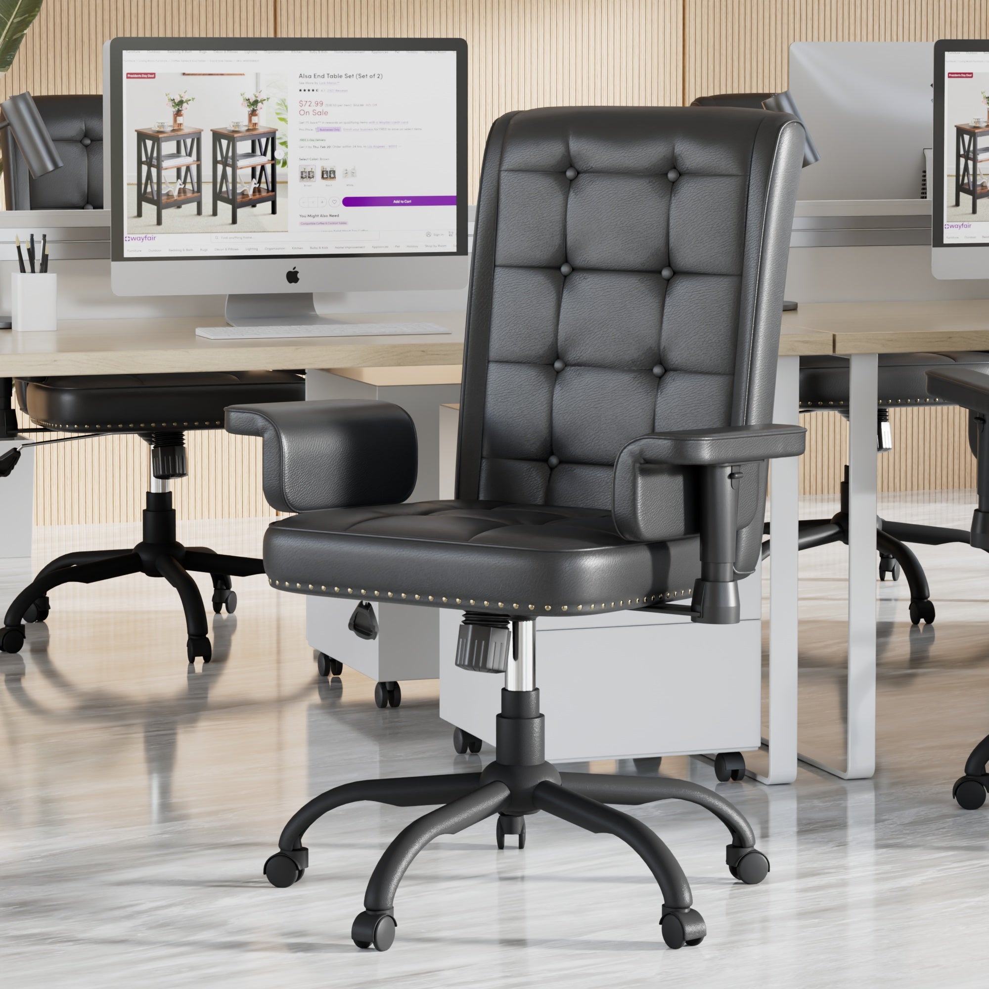 Vecelo LOE-CC06-BLK Modern Executive Office Chair with Wheels Comfy Modern Task Chair with Adjustable Arms and Back Breathable Desk Chair for Home Office