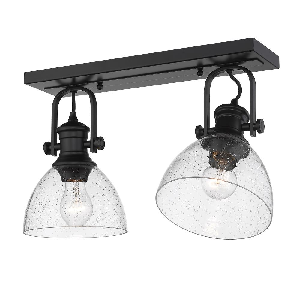 Transitional Matte Black 18" Semi-Flush Seeded Glass Light