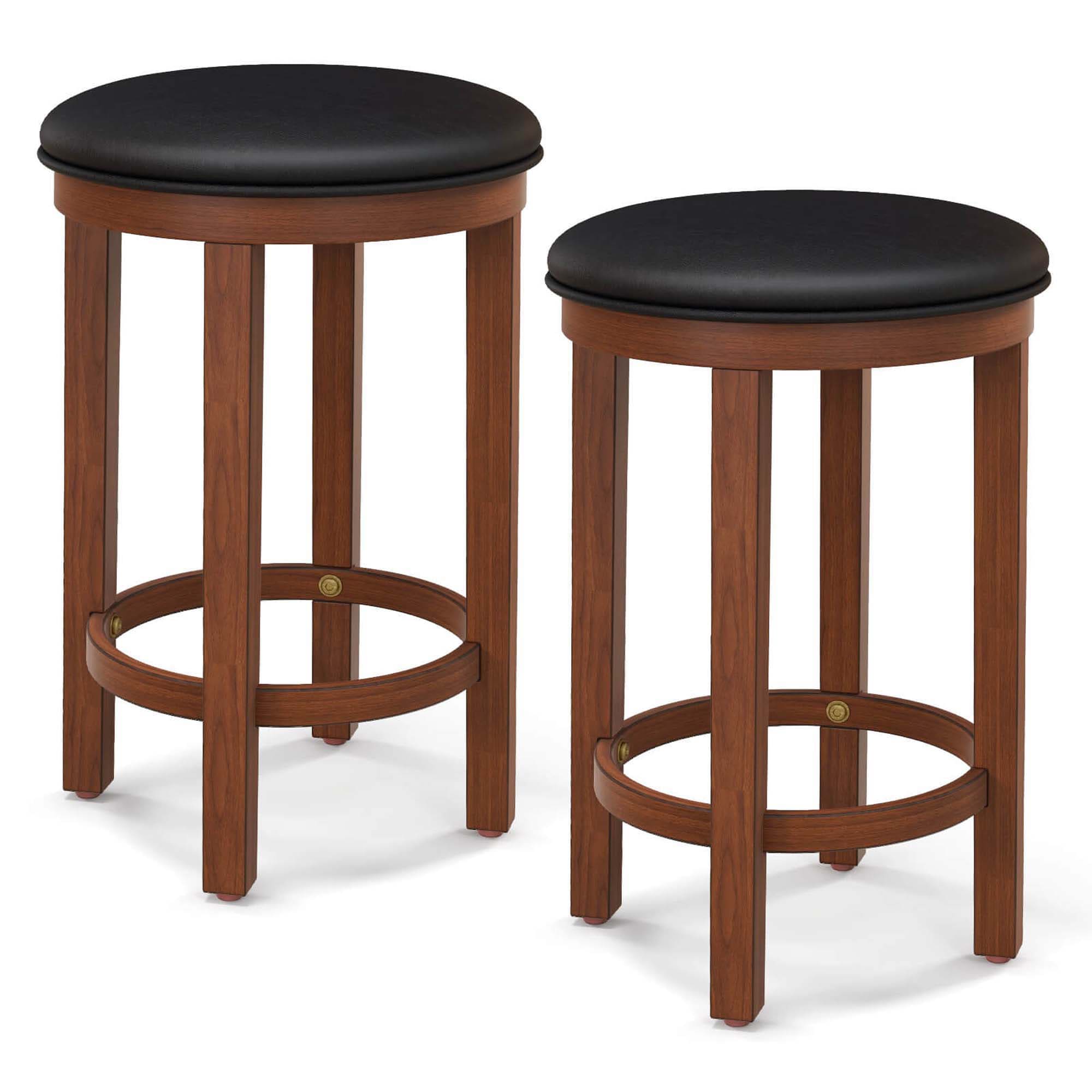 Costway HCST01887 Black + Walnut 25-in H Counter height (24-in to 27-in) Round Seat Upholstered Wood Bar Stool