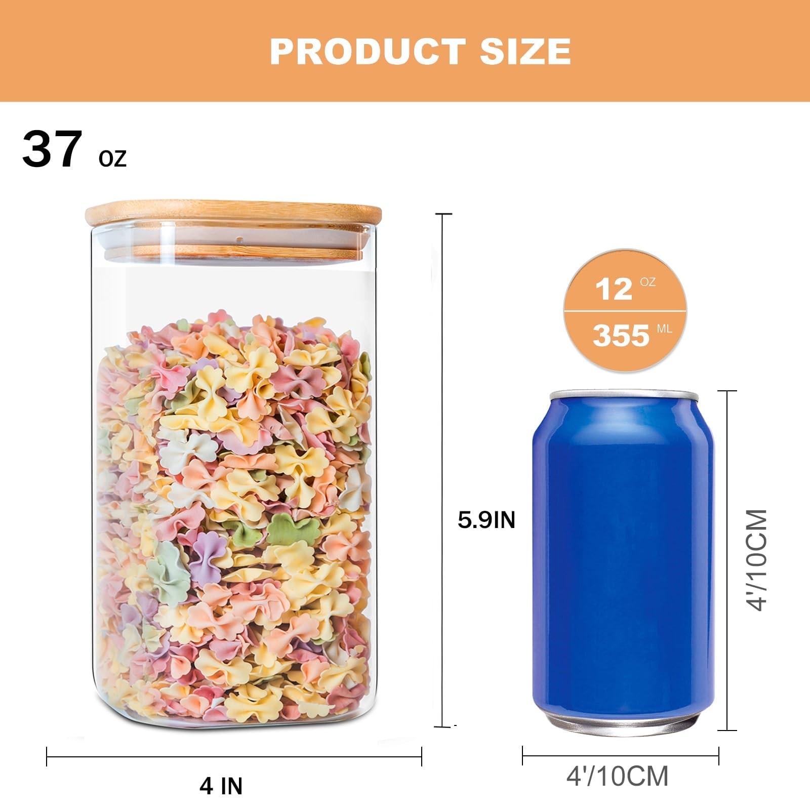Aoibox  Glass Storage Jars 6 Pack 37 oz Clear Square Containers with Airtight Bamboo Lids Stackable Kitchen Canisters