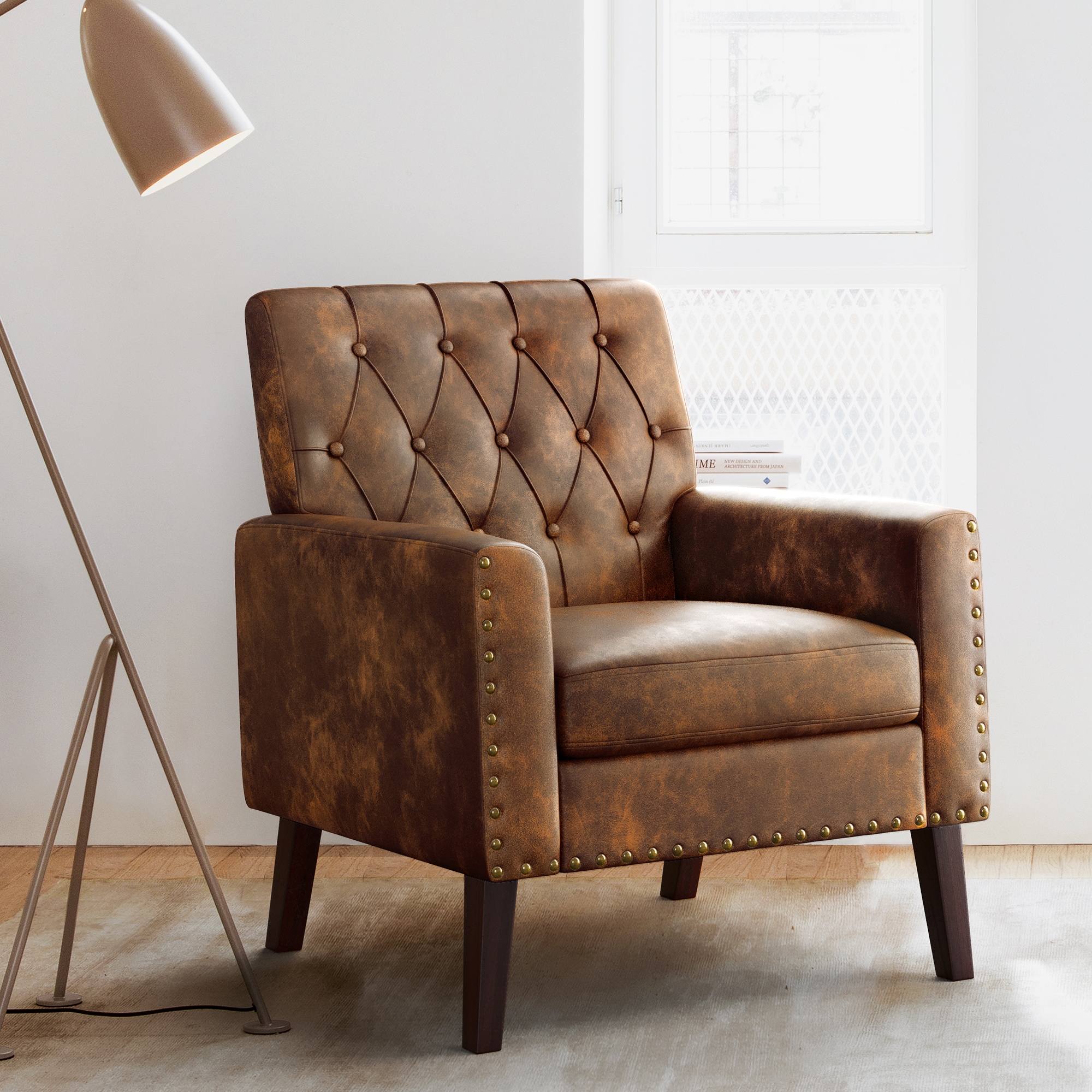 LUE BONA LB23SO0001-900LS Modern Whiskey Brown Linen Accent Chair
