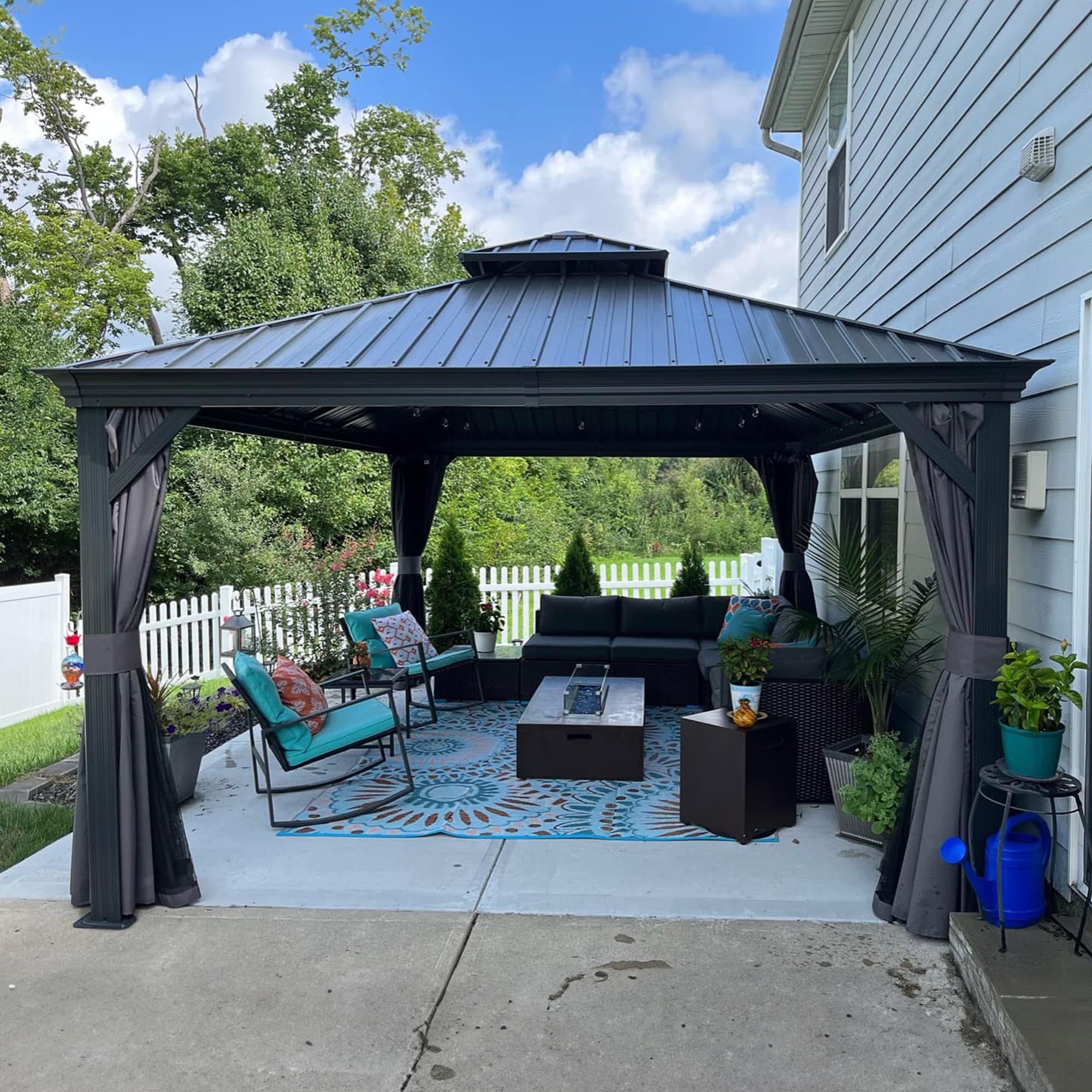 PURPLE LEAF LS04GHTG1216 16-ft x 12-ft Permanent Hardtop Gazebo Gray Gazebo with Hardtop Roof (Screen Included)