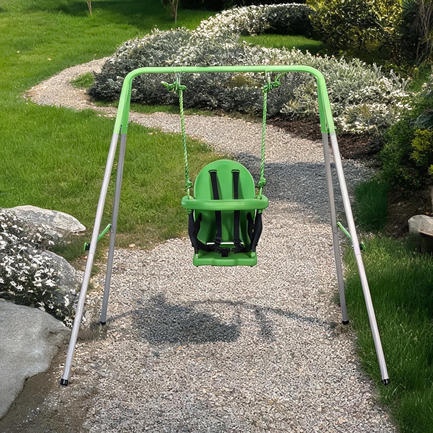 SunJet Soft Green Toddler Swing Set with Safety Belt Steel Frame for Ages 636 Months