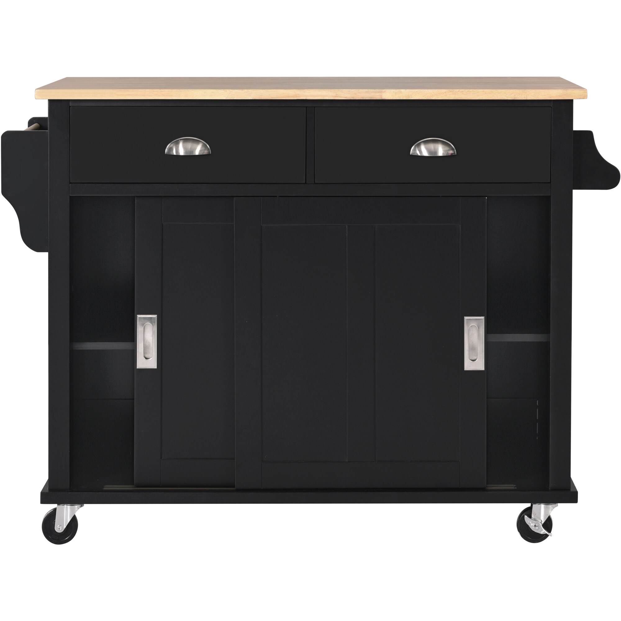 BABOOM Black Mdf Base with Wood Top Rolling Kitchen Island (20.5-in x ...