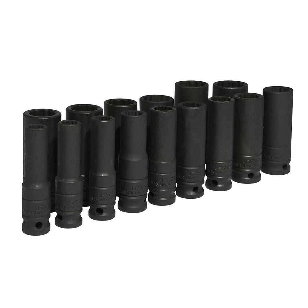 URREA 74203 15-Piece Metric 1/2-in Drive Set 12-point Impact Socket Set
