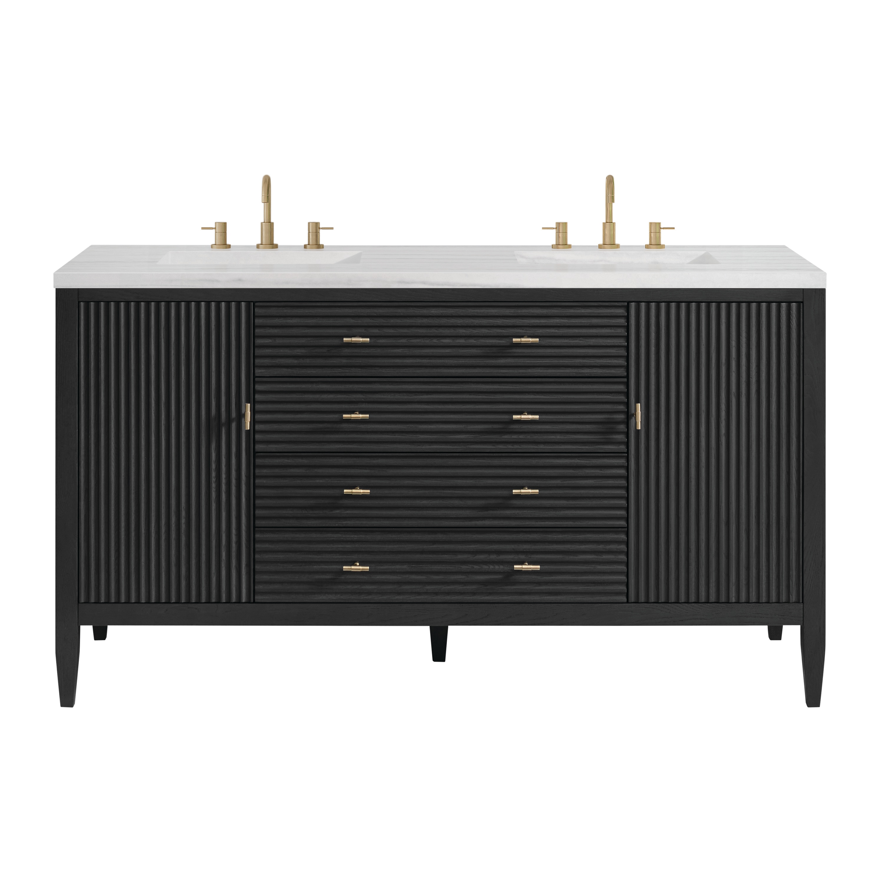 James Martin Vanities 485-V60D-CBO-3AF Myrrin 60-in Carbon Oak Undermount Double Sink Bathroom Vanity with Arctic Fall Solid Surface Top
