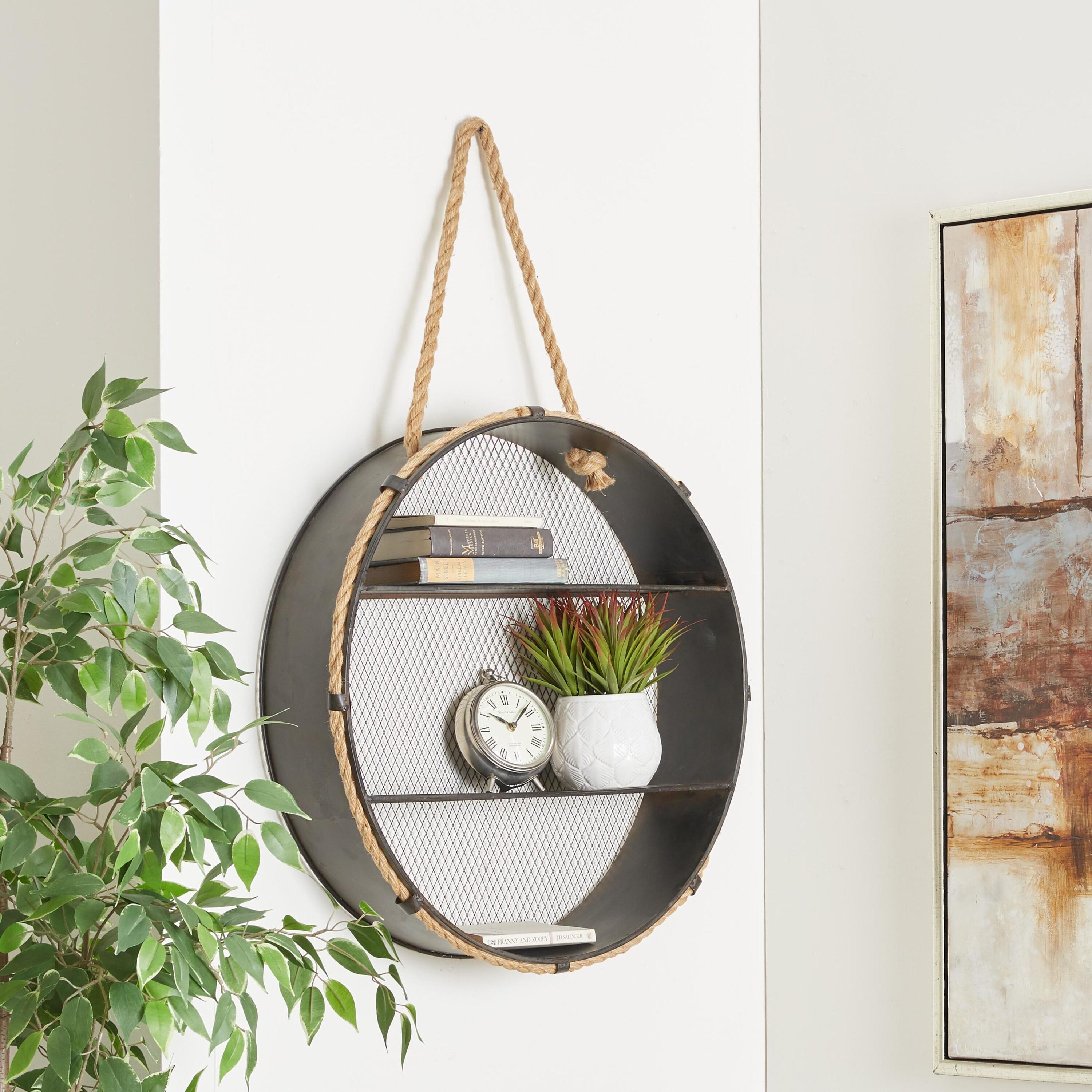 Grayson Lane 93936 Black Metal Industrial Wall Shelf 24 x 24 x 6 Brown Metal Framed 24-in H x 24-in W Country Metal Wall panel