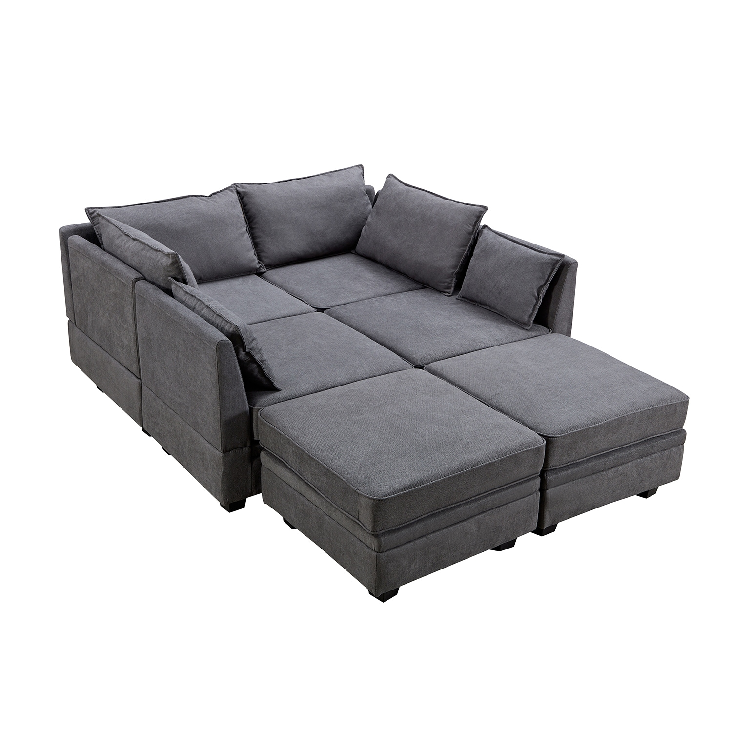 Bybafun YB9000052 115.1-in Modern Gray Linen 6+ -seater Reclining Sectional