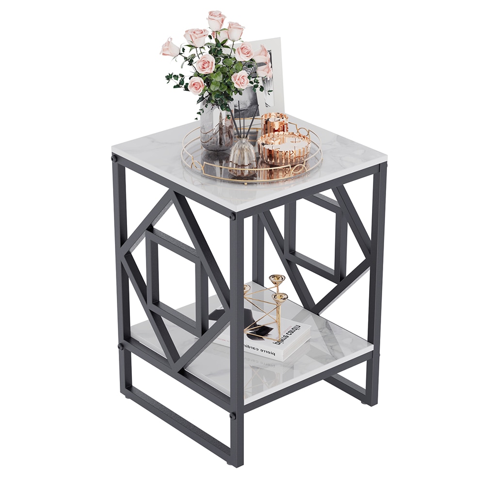 LUVODI JJ-XZ216-BK 15.74-Inches W x 22.8-Inches H Grey Stone Square Modern End Table with Storage Assembly Required