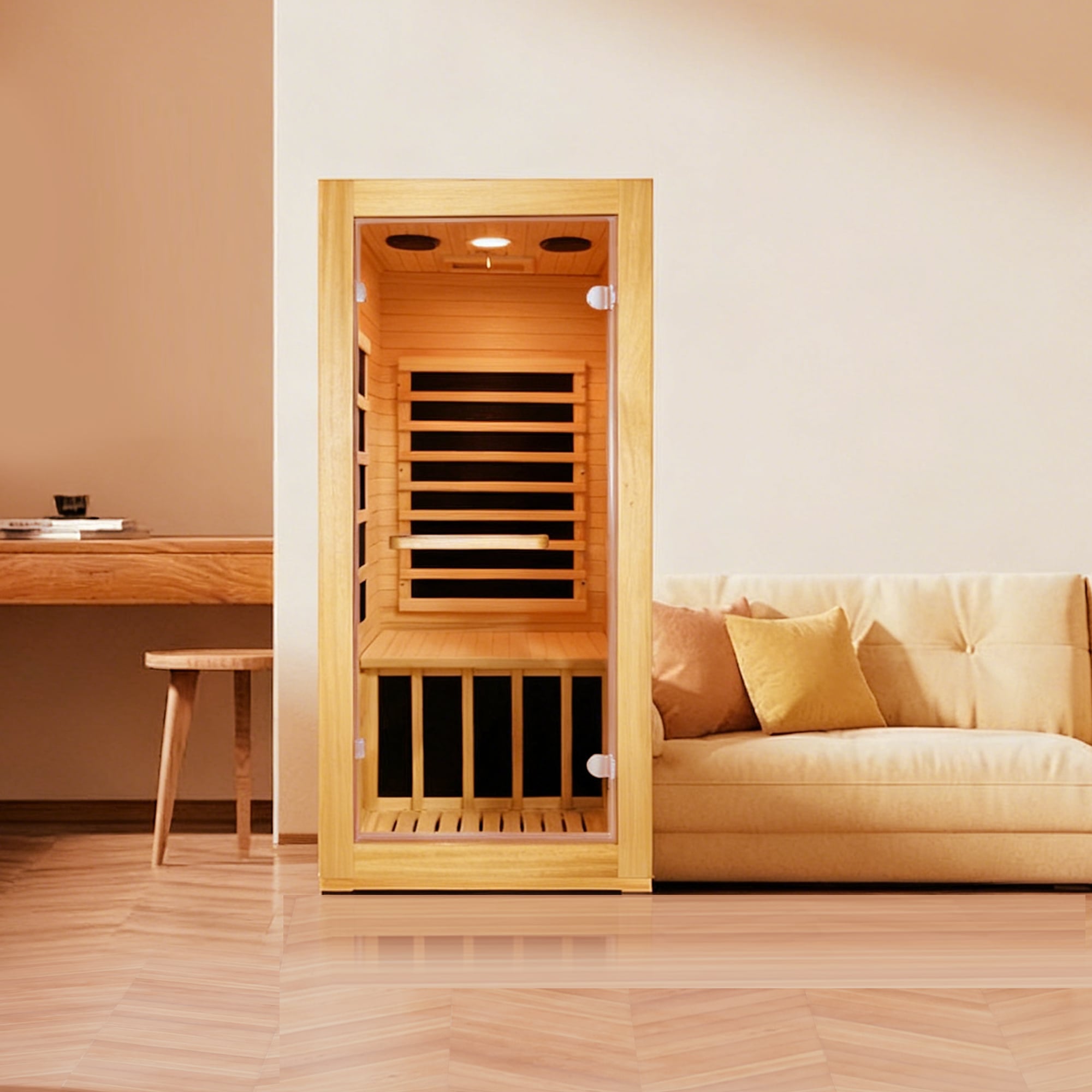 GDFStudio Compact Single Infrared Sauna Room with 5 Heating Plates AUS Wood 900W #366284
