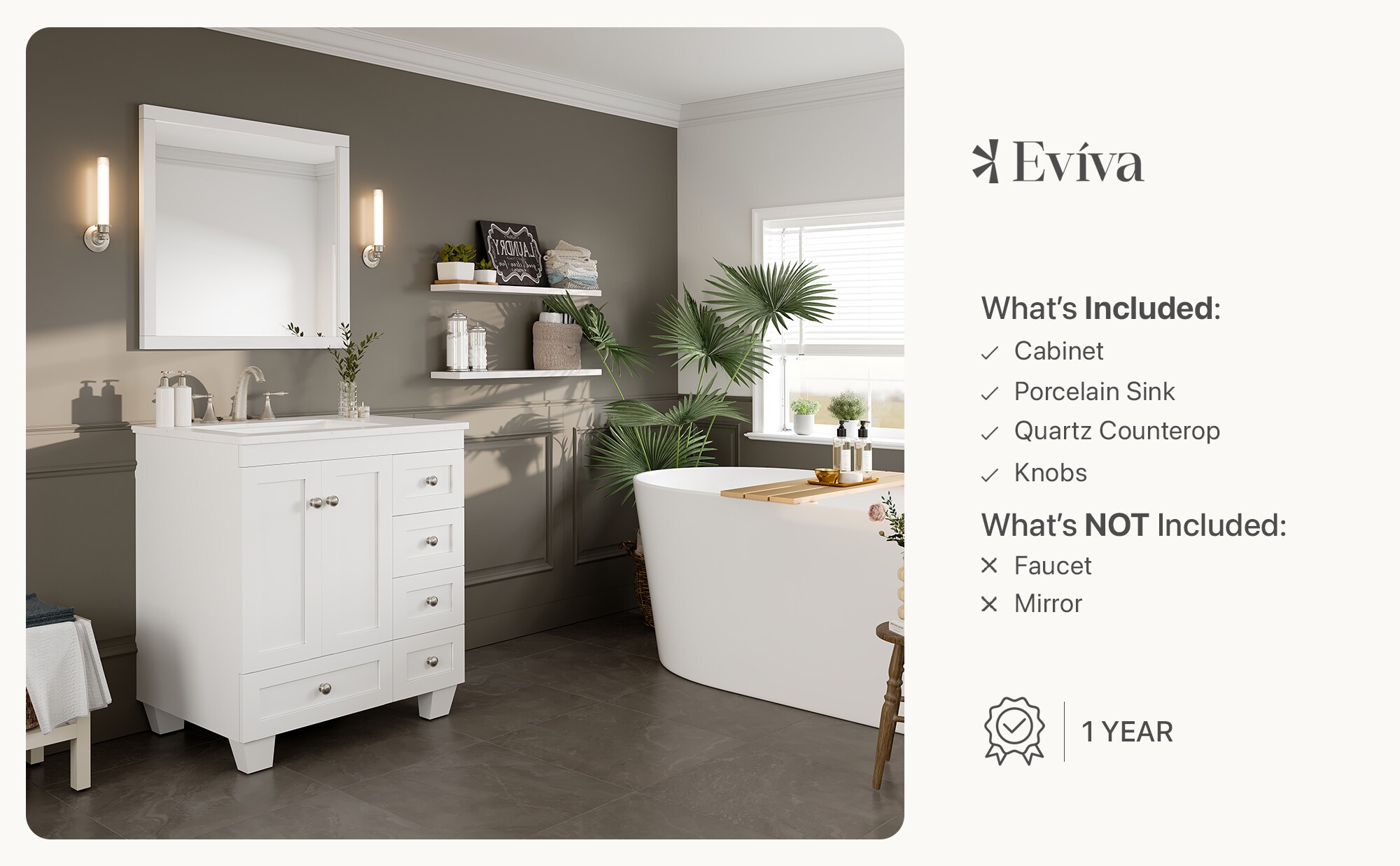 White 30" Bathroom Vanity with Carrara Quartz Top