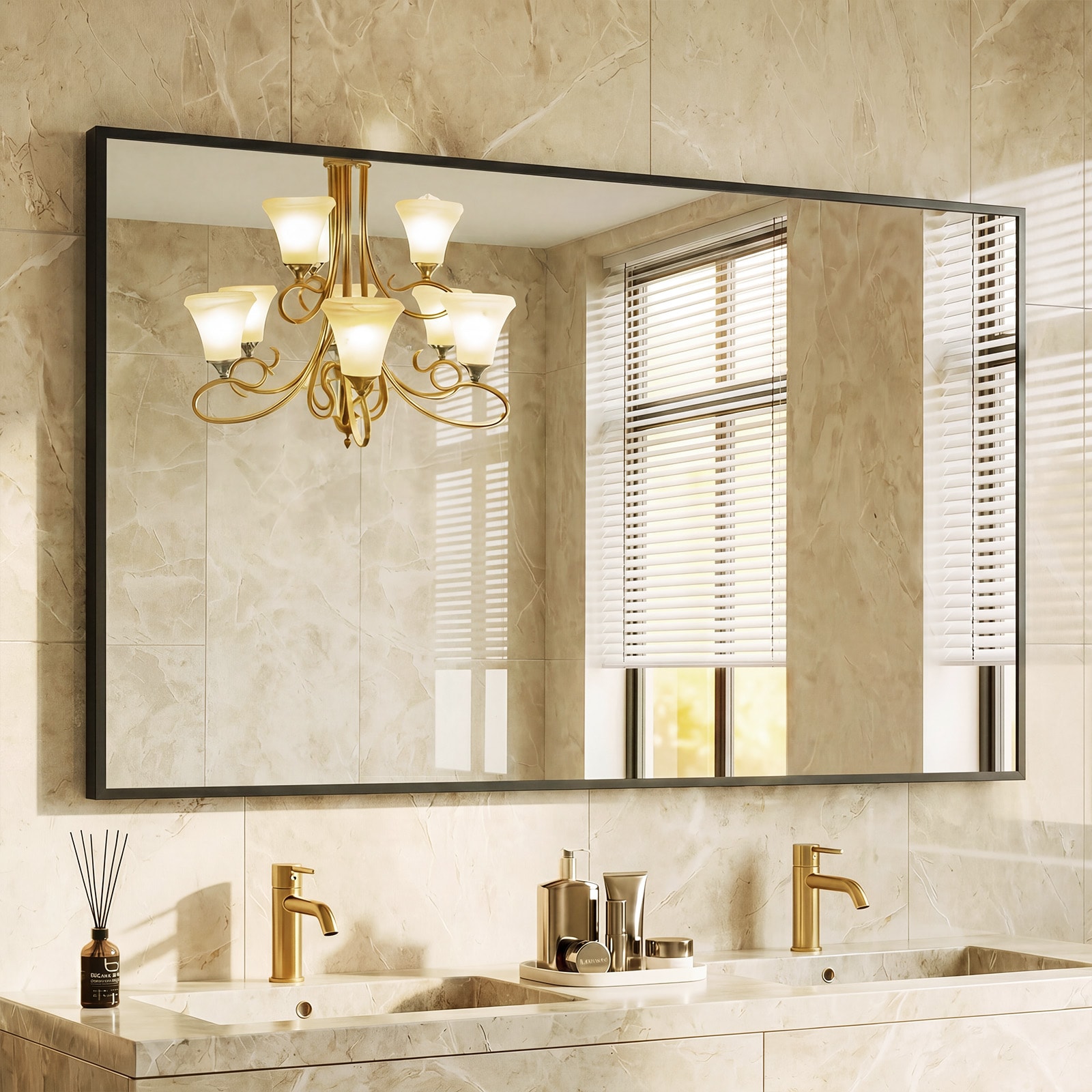Sweetcrispy - 30-in W x 48-in H Black Modern Rectangle Framed Bathroom Vanity Wall Mirror
