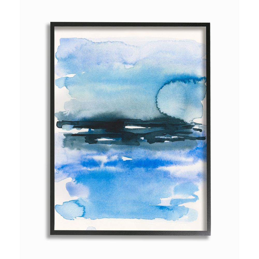 Stupell Industries AB-546-FR-24X30 Abstract Sea Scape with Shades of Blue Watercolor Victoria Barnes Black Framed Wood Framed 30-Inches H x 24-Inches W Abstract Print