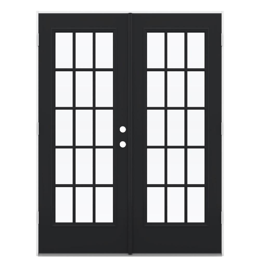 JELD-WEN LOWOLJW238700101 60-in x 80-in x 4-9/16-in Jamb Low-E External grilles , Black Steel Right-hand outswing French Double Patio Door