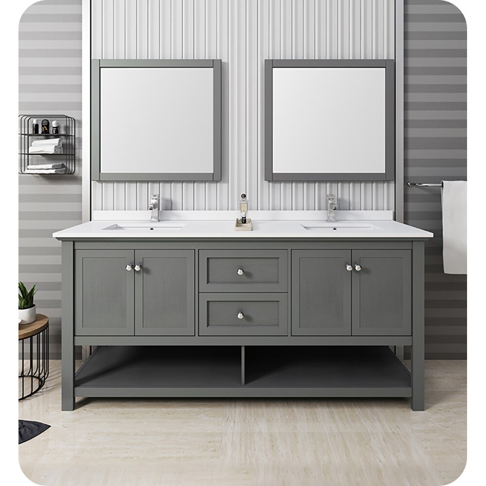 Gray Solid Wood and MDF Freestanding Double Sink Bathroom Vanity