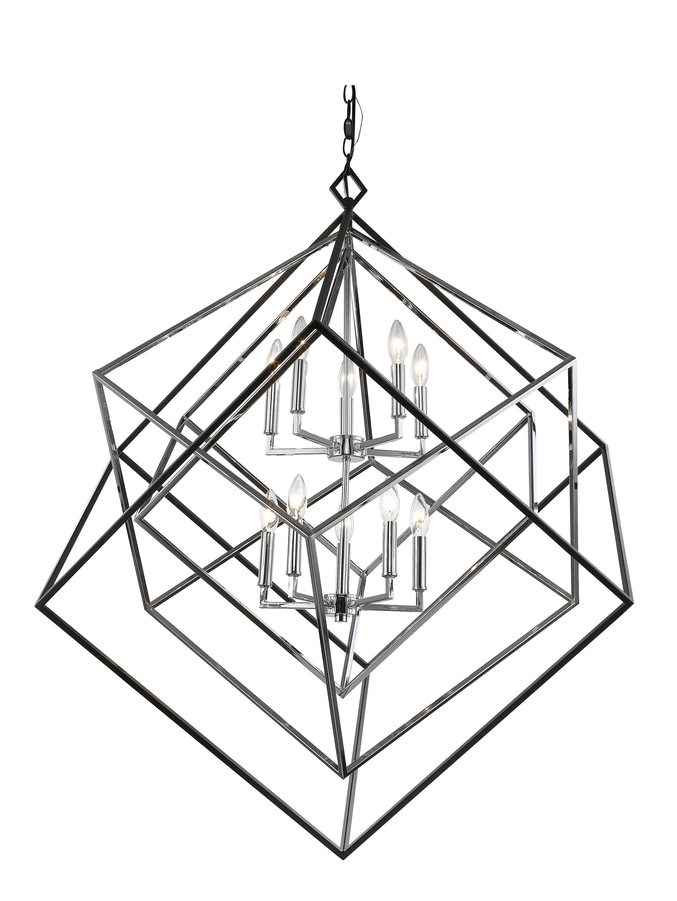 Euclid Chrome and Matte Black Geometric 10-Light Chandelier