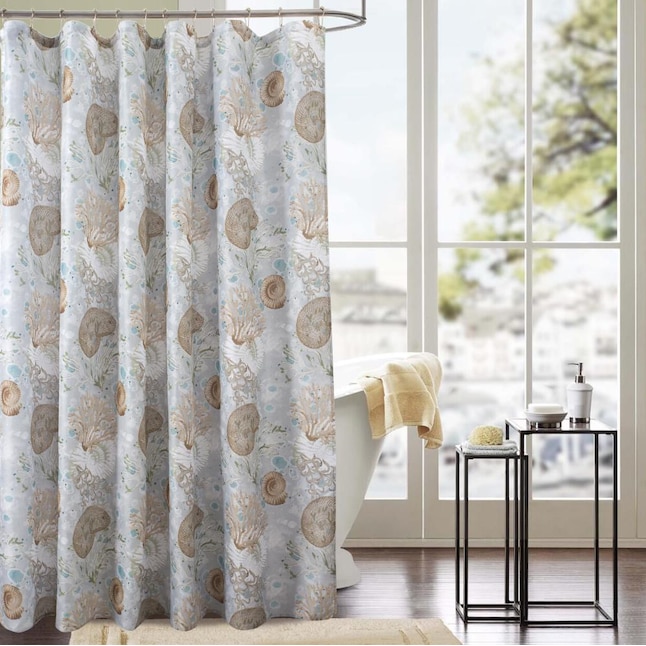 Taupe Aqua Patterned Shower Curtain, Navy Blue And Tan Shower Curtain