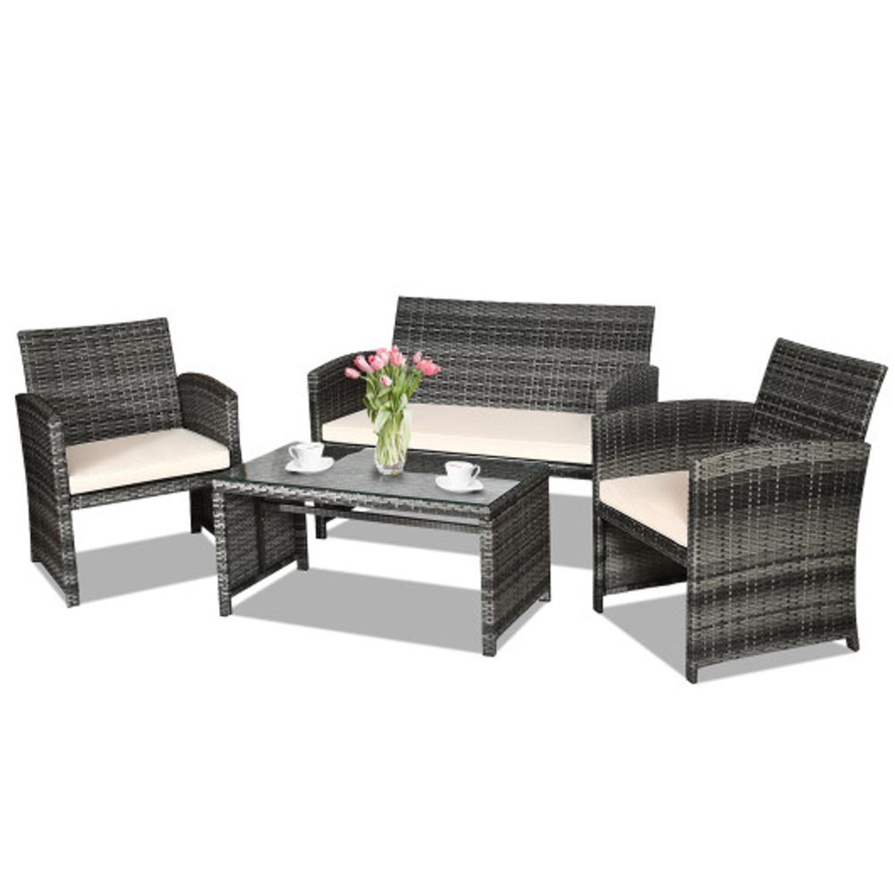 BABOOM BOM-3238WH-CO 4 -Piece Rattan Patio Conversation Set with Off-white Cushions