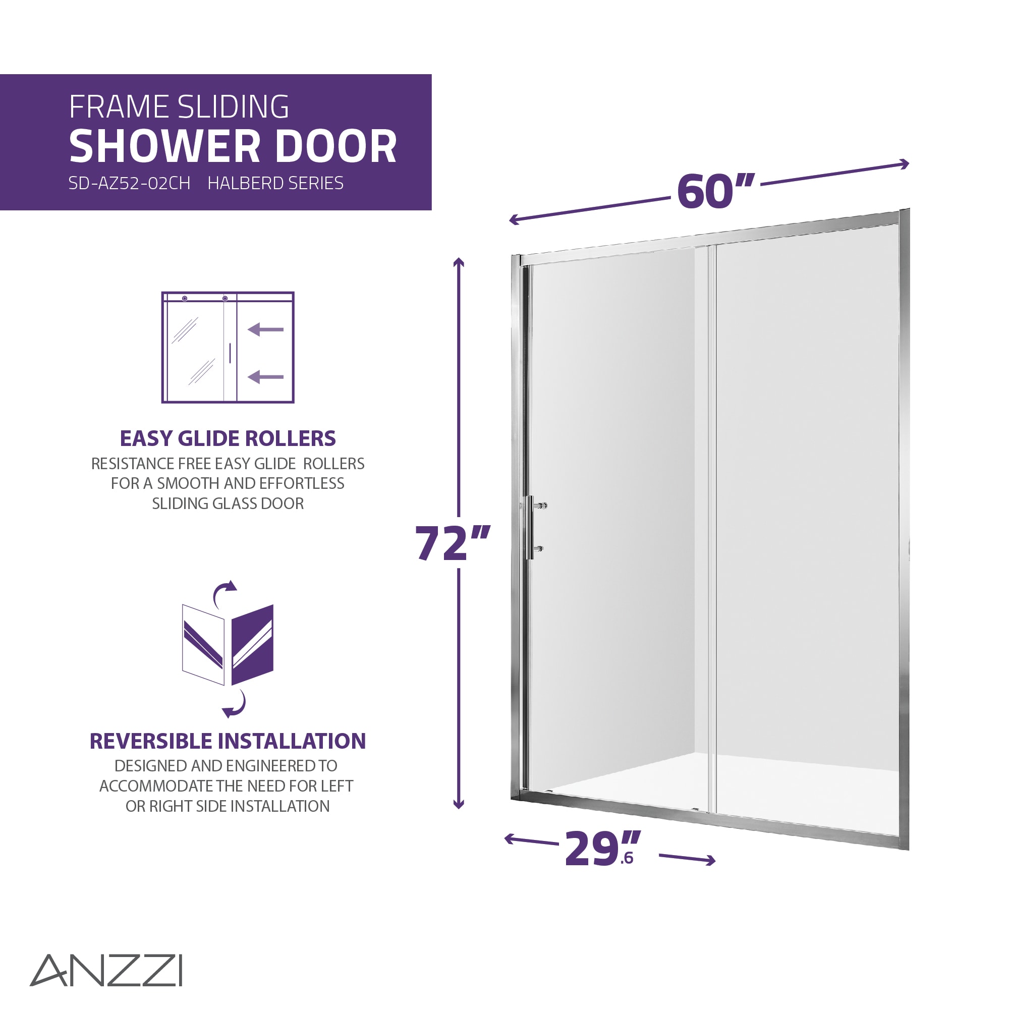 Halberd 60" x 72" Polished Chrome Framed Shower Door