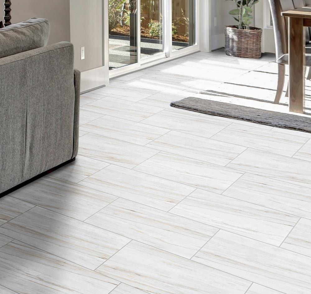 Style Selections Corinth White 12-in x 24-in Glazed Porcelain Marble ...